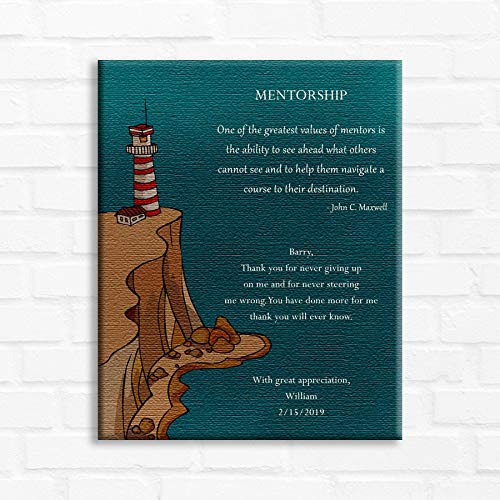 9.5 X 12 Inch Personalized Metal Art Print - Inspirational Mentor Gift with John C Maxwell Quote (Sea, Rock, Lighthouse Design) - Perfect Thank You Present for Boss, Teacher or True Leader - Office & Home Wall Decor