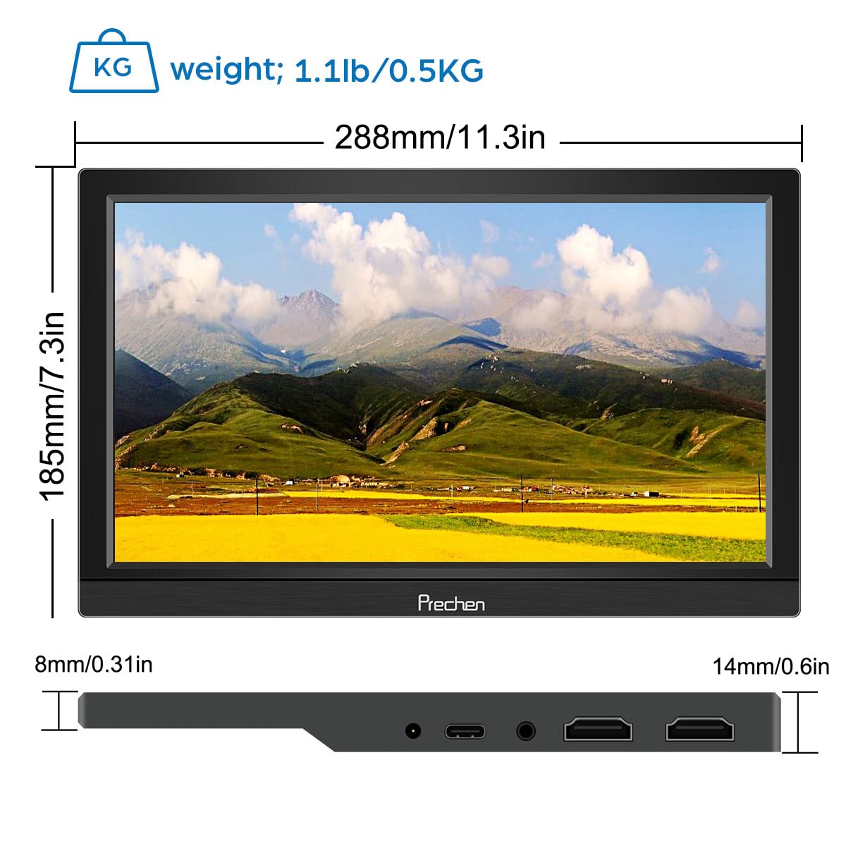 Prechen 11.6 Inch Portable Monitor - 1366x768 HD Screen with HDMI & USB-C - Compatible with PS3/PS4/Raspberry Pi - Dual Built-in Speakers & Adjustable Kickstand - Perfect for Gaming, Work & Travel