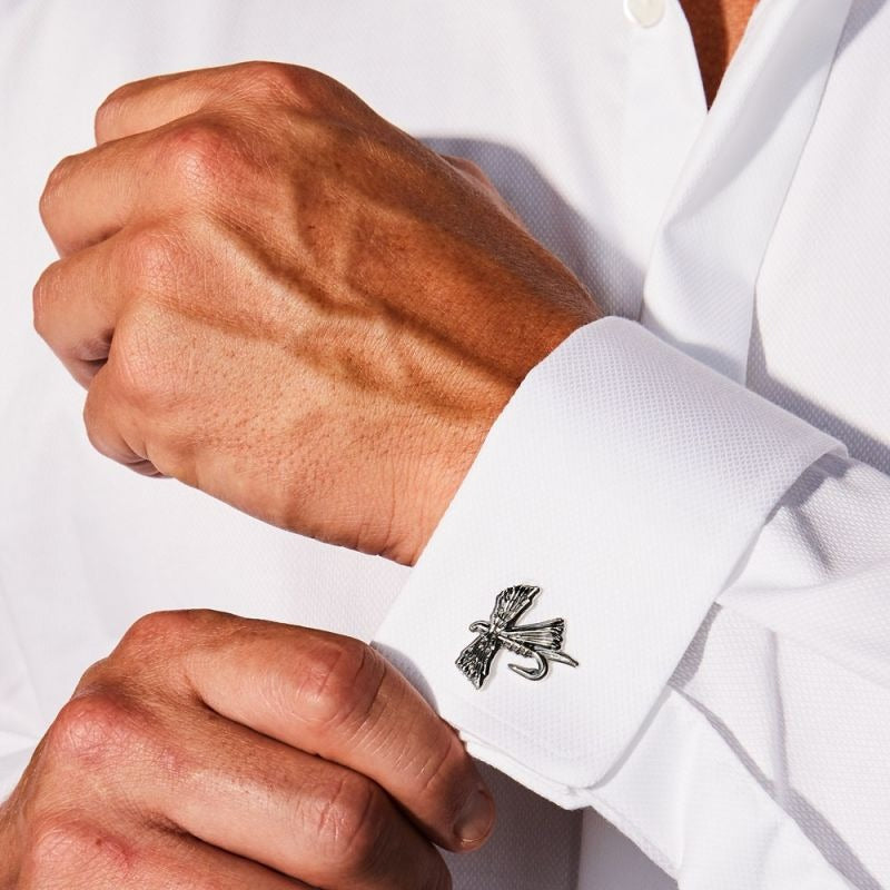 Grainger McKoy Sterling Silver Fly Cufflinks for Men - Elegant Dress Accessories for Weddings, Business & Formal Events