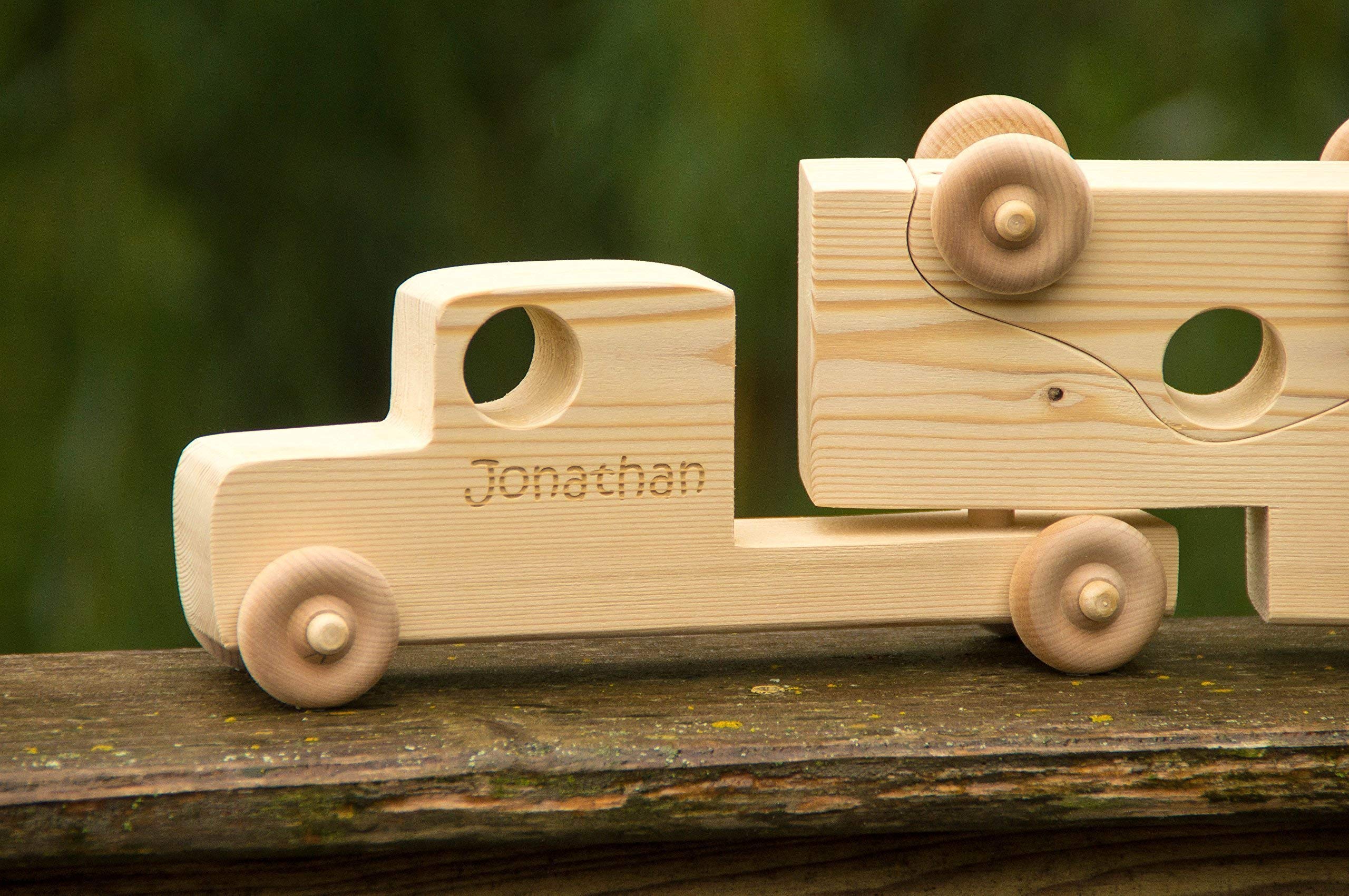 Personalized Wooden Toy Truck with Toy Cars - Semi Trailer Push Toy for Kids & Toddlers - Educational Gift for Birthday & Christmas Playtime