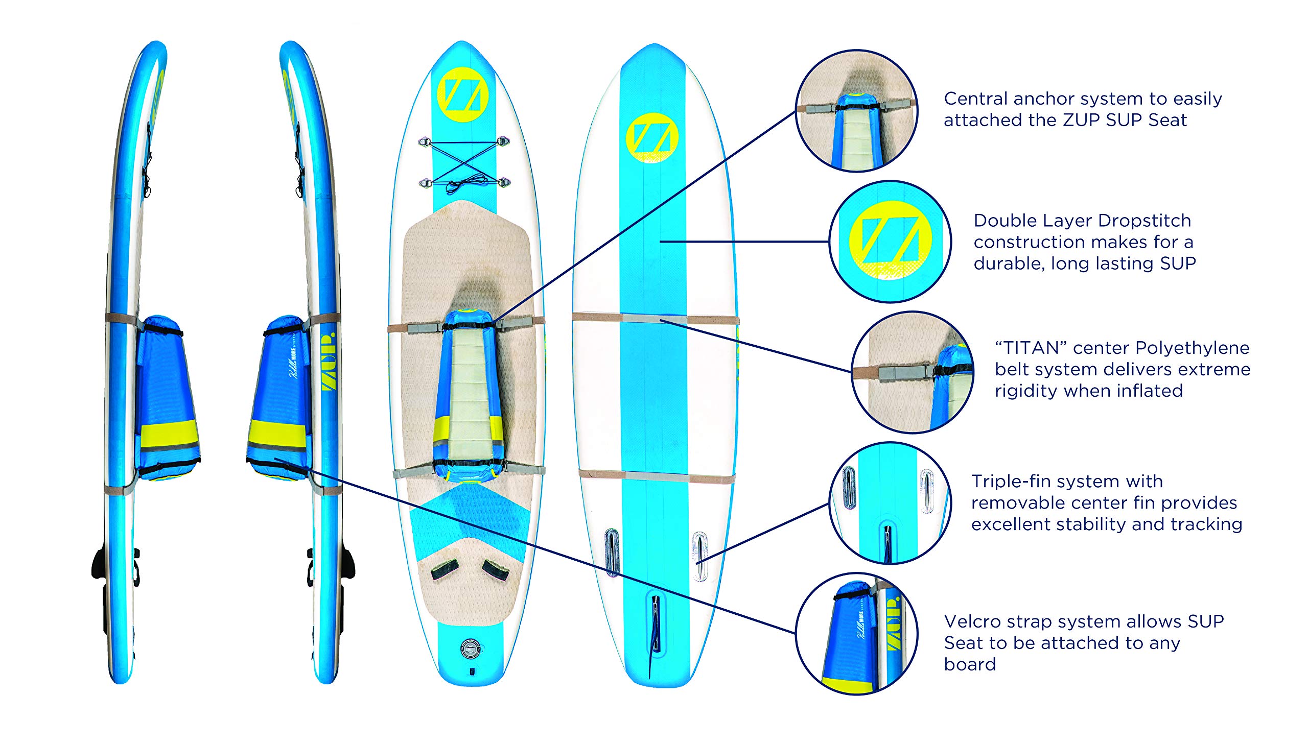 ZUP Boomer iSup Stand Up Paddle Board Combo - Inflatable SUP for All Ages - Perfect for Lakes, Rivers & Calm Waters - Includes Paddle & Accessories - Blue & White Design - Great for Fitness, Yoga & Family Fun