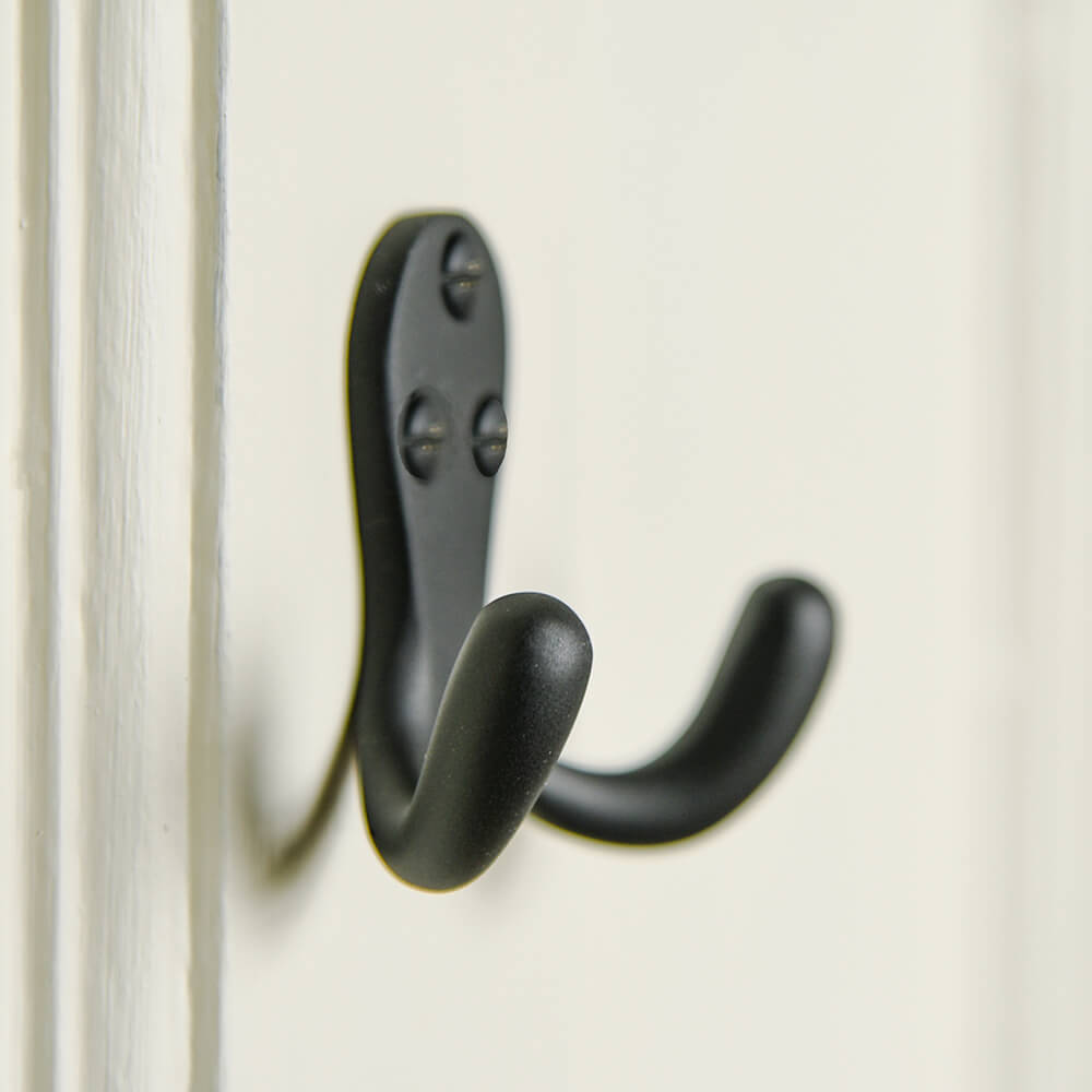 Zero Black Double Wardrobe Hook - Heavy Duty Closet Hangers for Coats, Hats & Bags - Space Saving Organization for Bedroom, Entryway & Dorm Room