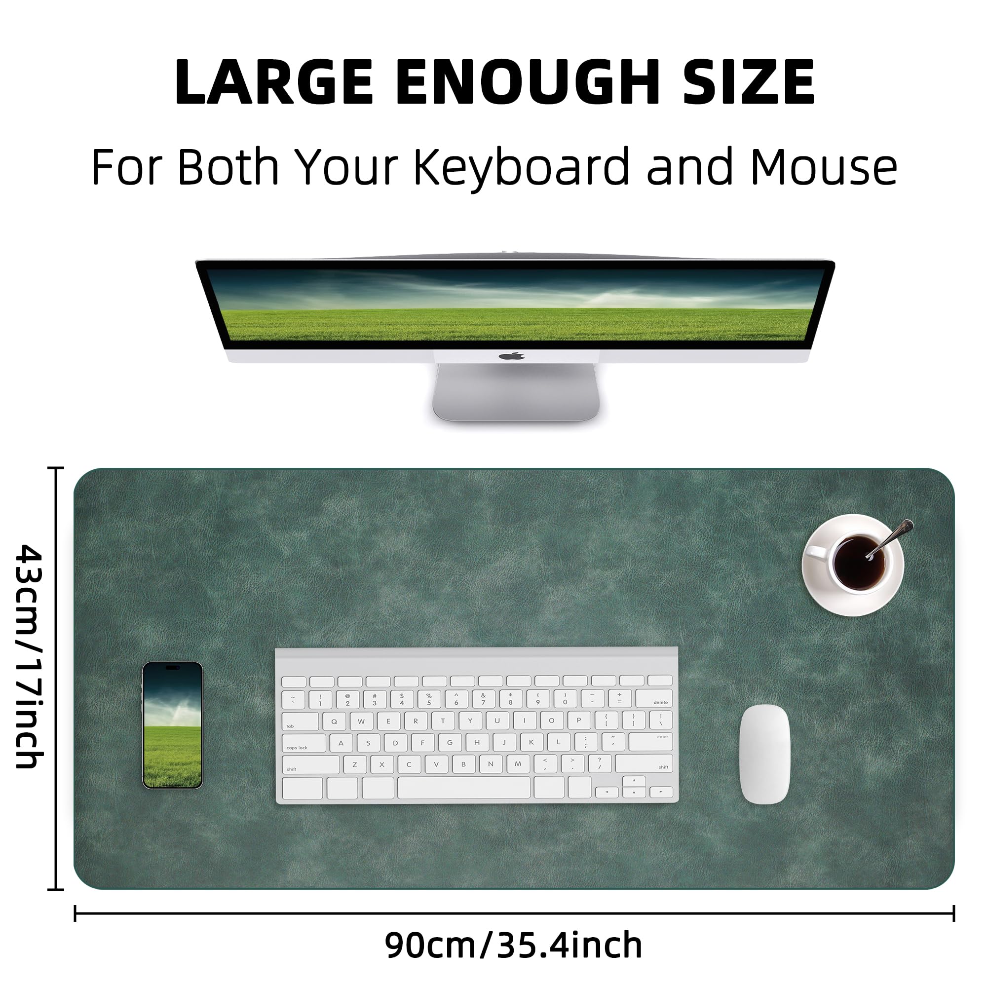 Premium Leather Desk Mat - Double-Sided Waterproof Office Desk Pad Protector - Large 35