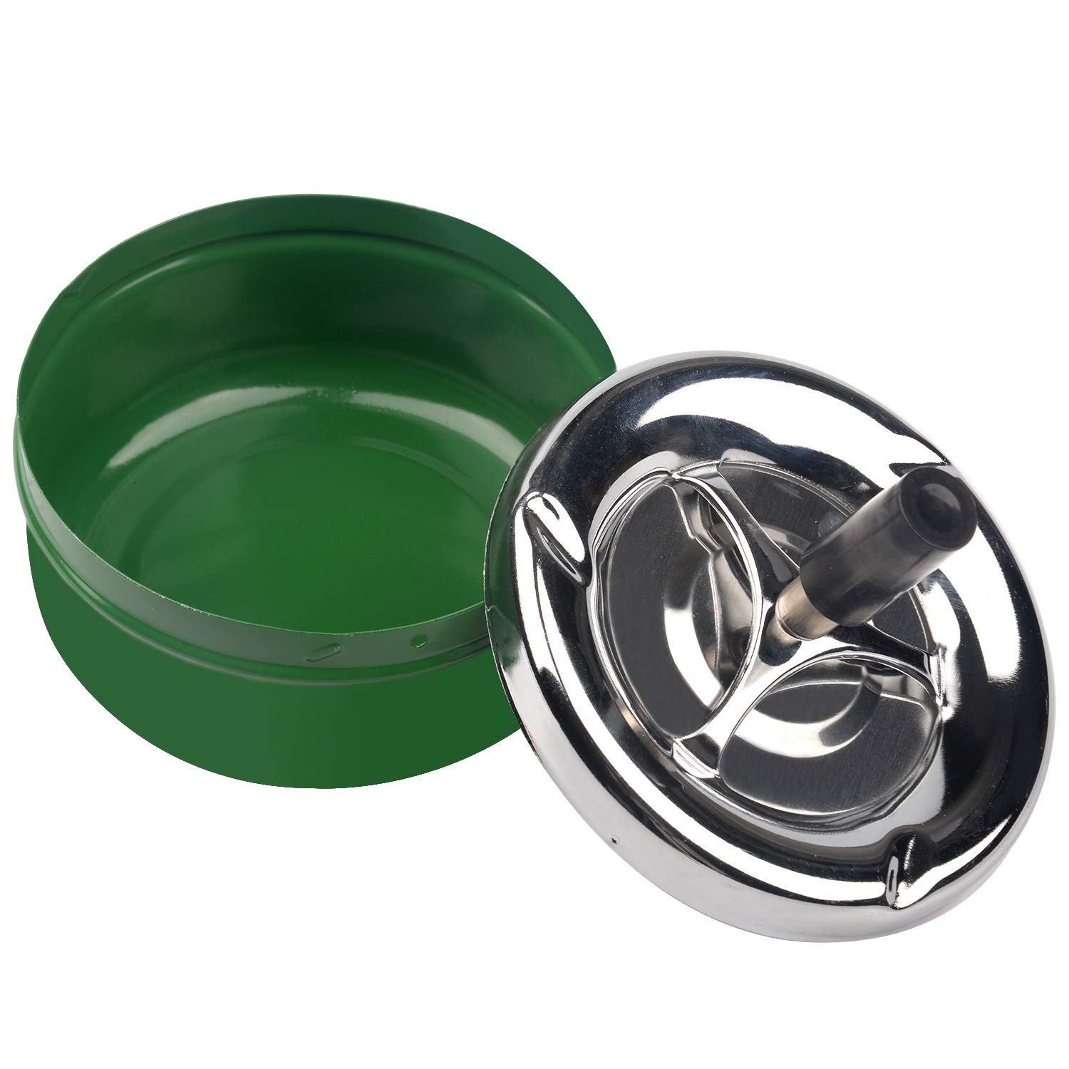 Premium Stainless Steel Modern Round Push Down Cigarette Ashtray with Spinning Tray - Indoor/Outdoor Desktop Smoking Ash Tray for Home, Office, Patio & Garden (Green) | Elegant Smoking Accessory for Cigars & Cigarettes