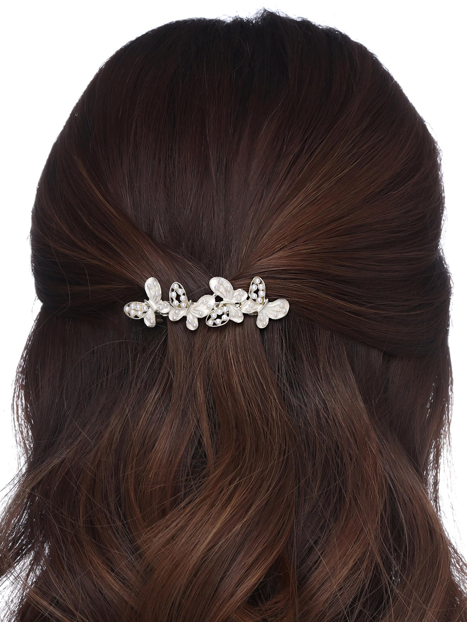 Elegant Yellow Butterfly Hair Clips with White Pearls - French Barrette Hair Accessories for Women & Girls | Perfect for Weddings, Parties & Everyday Style | Gift Idea for Her
