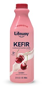 Organic Cherry Kefir Probiotic Drink - 32oz Bottle (Pack of 3) | Rich in Gut-Friendly Bacteria | Perfect for Smoothies, Breakfast Bowls & Healthy Snacking