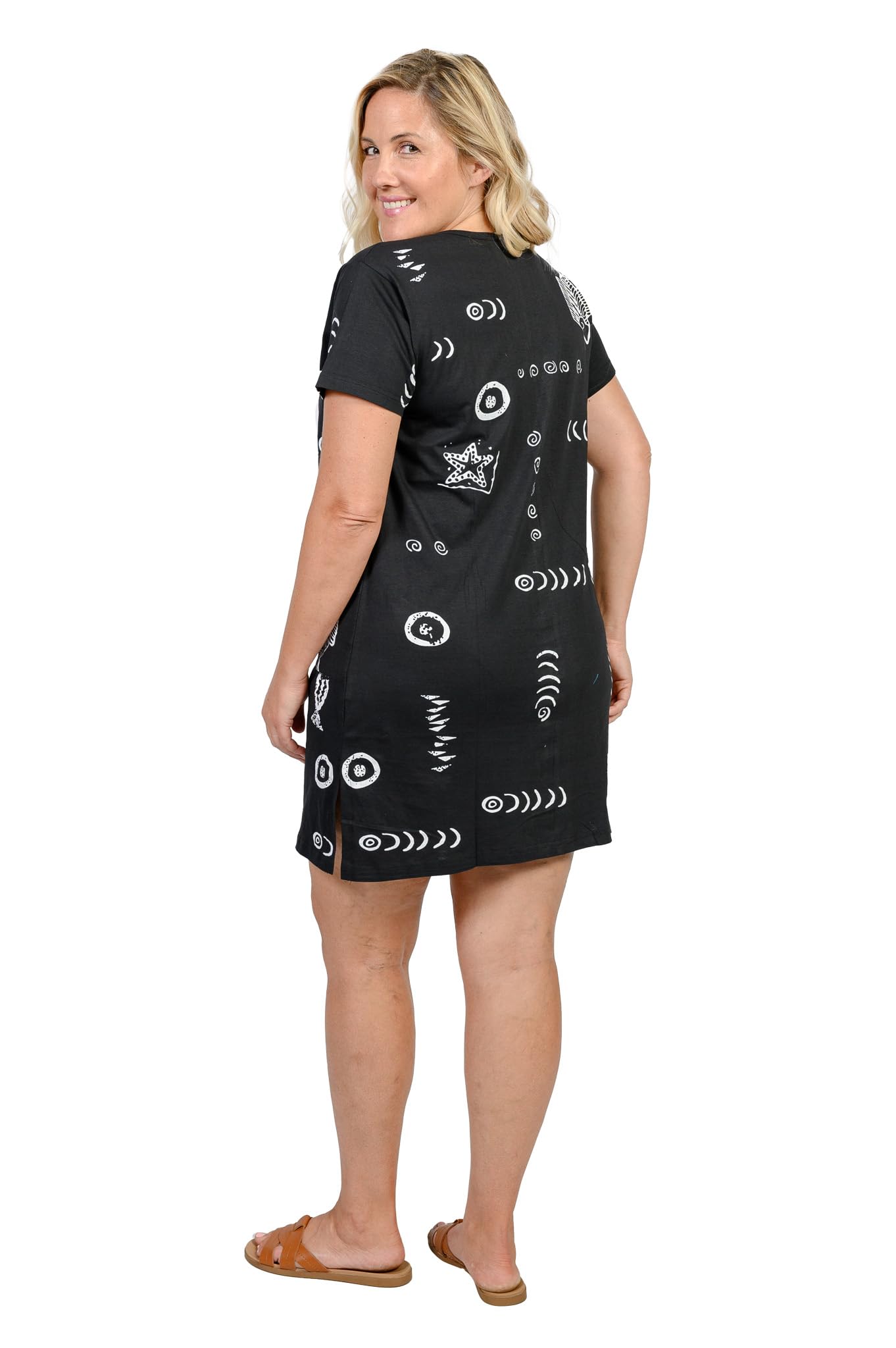 INGEAR Women's Summer Beach Dress - Short Sleeve Cotton Shift Dress for Vacation, Swim Cover Up, Casual Wear - Perfect for Poolside, Travel & Outdoor Activities