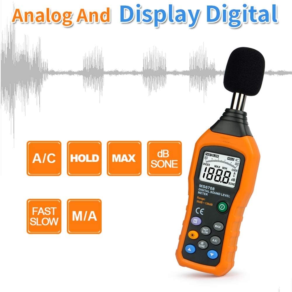 Professional LCD Digital Sound Level Meter - Noise Decibel Meter with Data Hold (30-130 dB) for Home, Studio & Workplace Noise Measurement