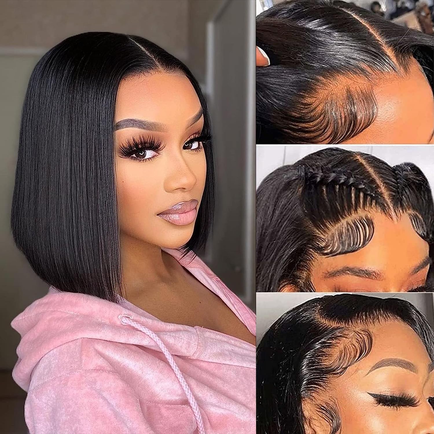 13x4 HD Lace Front Bob Wig for Black Women - 150% Density Human Hair Glueless Pre Plucked with Baby Hair | Middle/Side Part Frontal Bob Wig (10 Inch) | Perfect for Daily Wear, Parties & Special Occasions