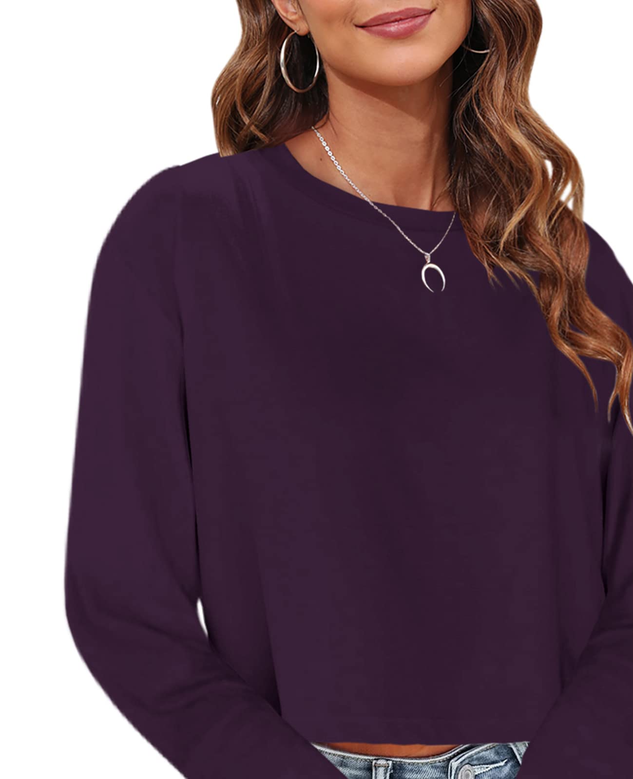 Tankaneo Women's Long Sleeve Crop Top Loose Fit Cropped T-Shirt 2025 Crew Neck Casual Shirt for Women | Trendy Fall Fashion, Streetwear Outfits, Layering Essentials
