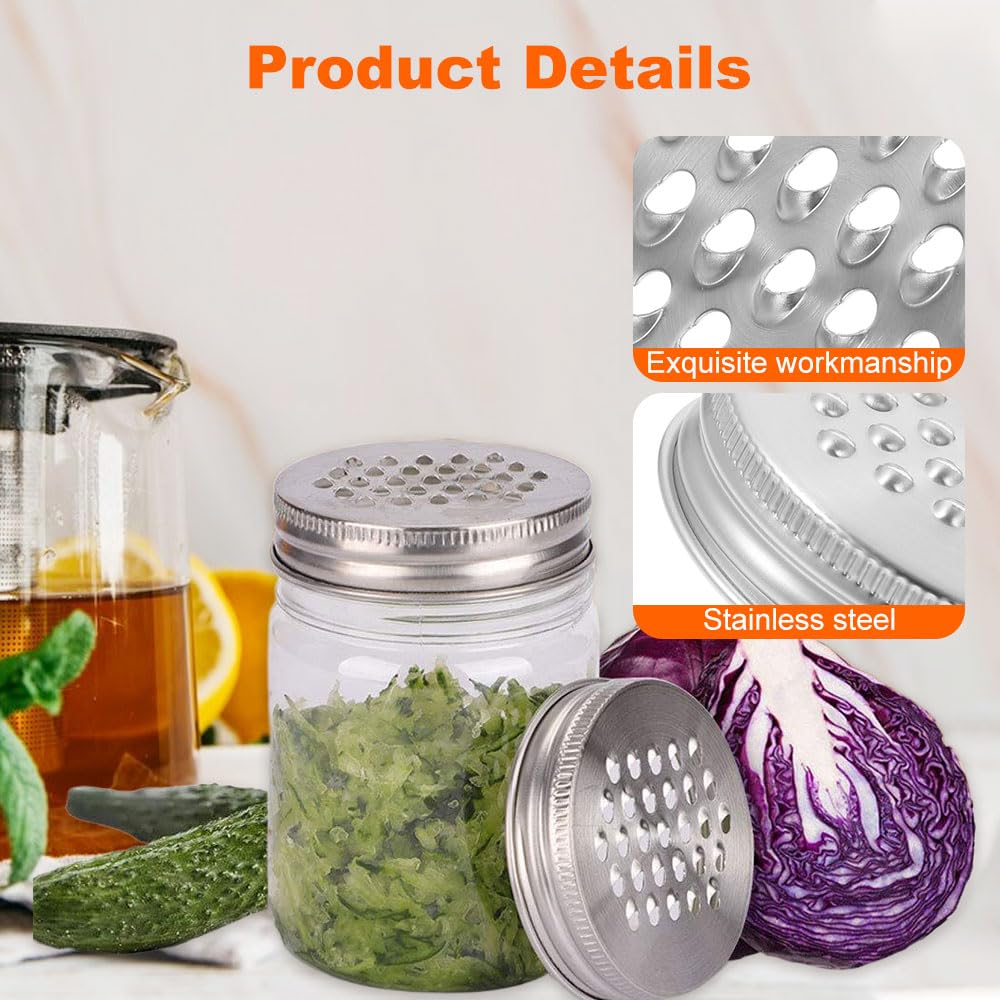 2024 Upgraded Mason Jar Grater Lid - Multipurpose Shredder & Food Storage Container for Kitchen, Vegetables, Cheese & Lemon | Durable Canning Lids with Grinder (2.75+3.42 Inch) | Perfect for Meal Prep, Canning & DIY Projects