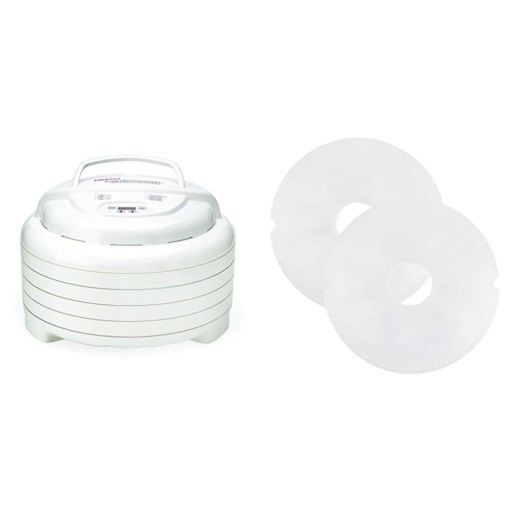 NESCO FD-1040 Gardenmaster Digital Pro Food Dehydrator for Jerky, Fruit, Vegetables & Herbs | White Electric Food Dryer | Includes 2 NESCO LM-2-6 Round 13.5