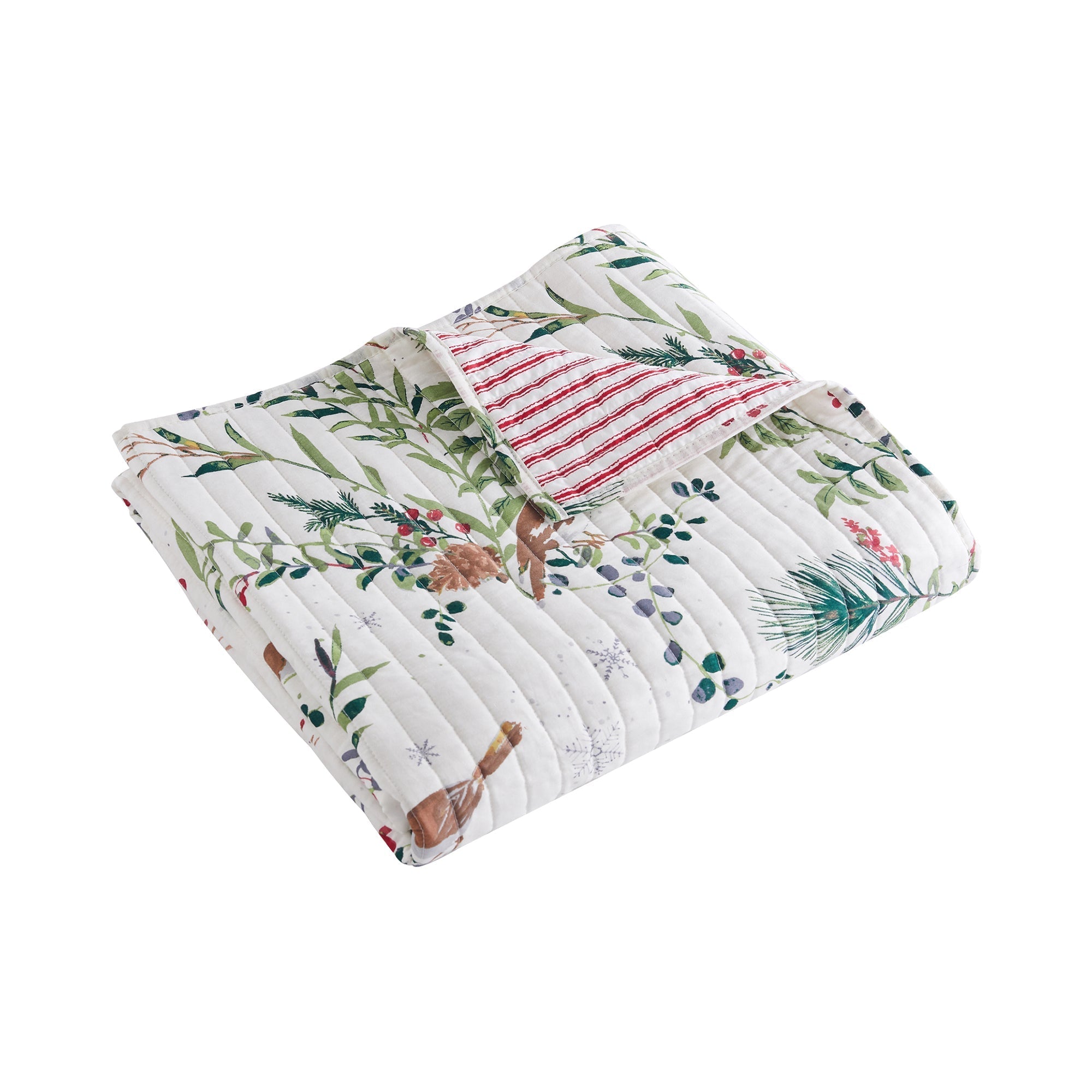 Winterberry Forest Quilted Throw Blanket - Soft Cozy Flannel Plaid Bedspread for Couch, Sofa & Bed - Perfect for Winter Nights, Living Room Decor & Gift Ideas