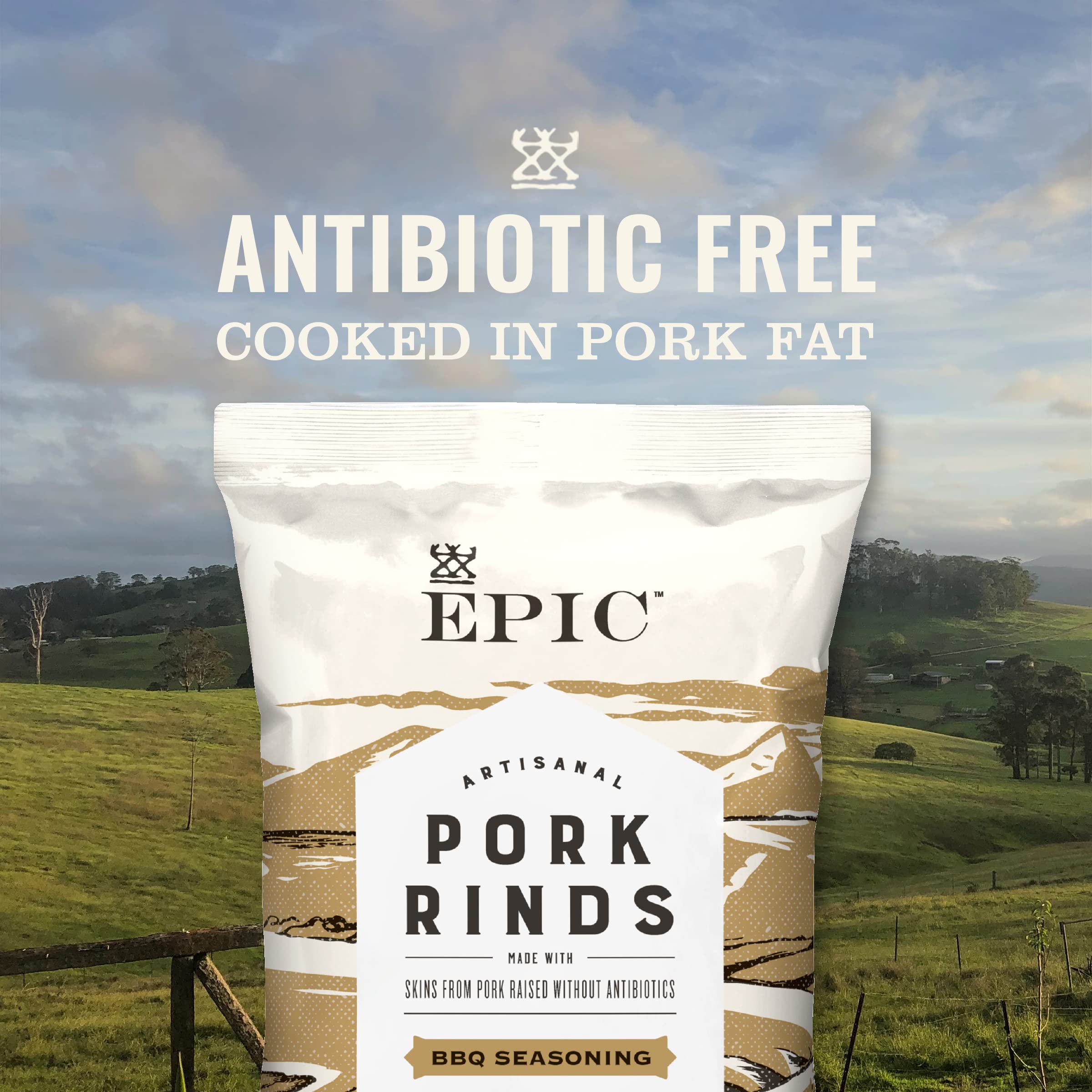 EPIC Artisanal BBQ Pork Rinds Snacks - Keto, Paleo & Gluten Free Protein Chips - 2.5oz Bags (3-Pack) - Perfect for Low Carb Diets, Road Trips & Game Day Parties