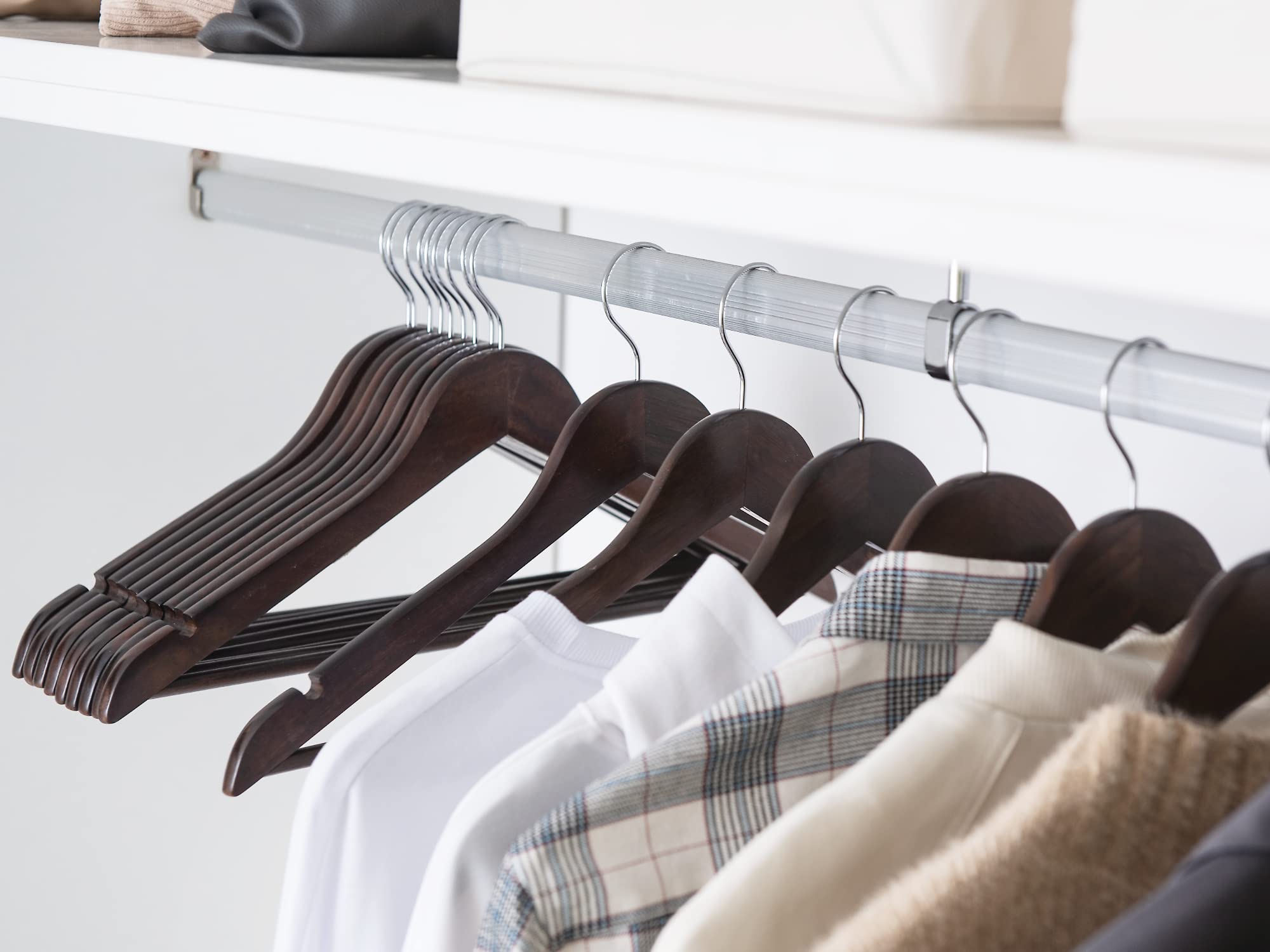 Premium Walnut Wooden Hangers 20-Pack - Heavy Duty Clothes Hangers for Coats, Shirts, Jackets, Pants & Suits - Space Saving Closet Organization for Home, Office and Retail Stores