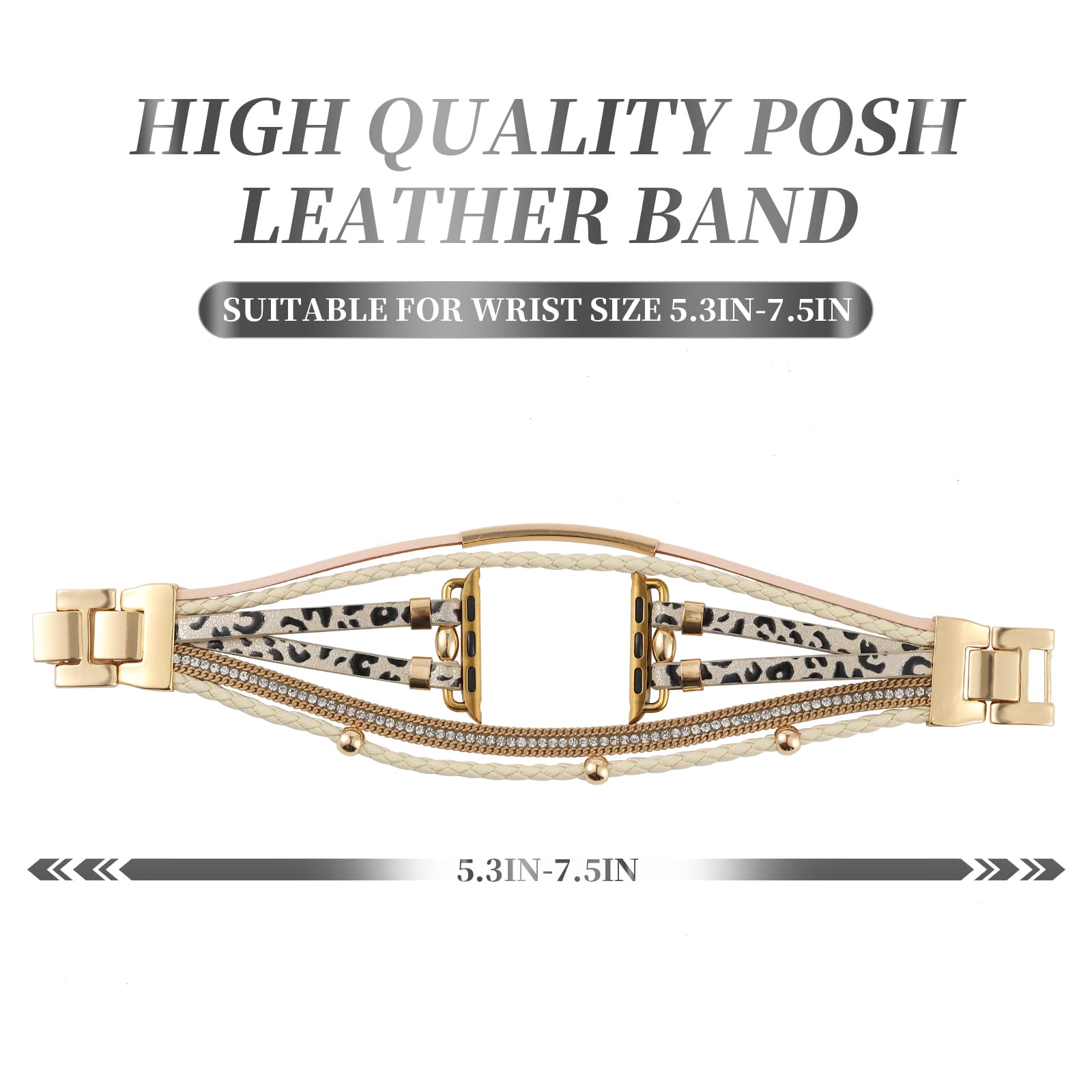 WONMILLE Genuine Leather Bands for Apple Watch 41mm 40mm 38mm 45mm 44mm 42mm 49mm - Boho Bracelet Strap Compatible with iWatch Series Ultra 10 9 8 7 6 5 4 3 2 1 SE - Perfect for Workouts, Office Wear & Casual Fashion Accessories