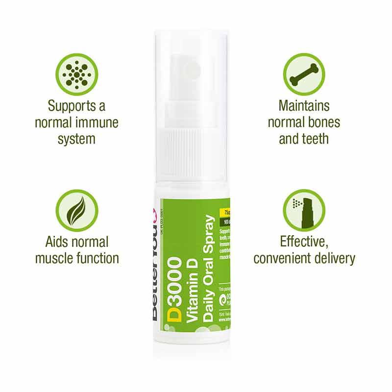 Better You D3000 Vitamin D Oral Spray - Boost Immunity & Bone Health - Perfect for Home, Office & Travel Use