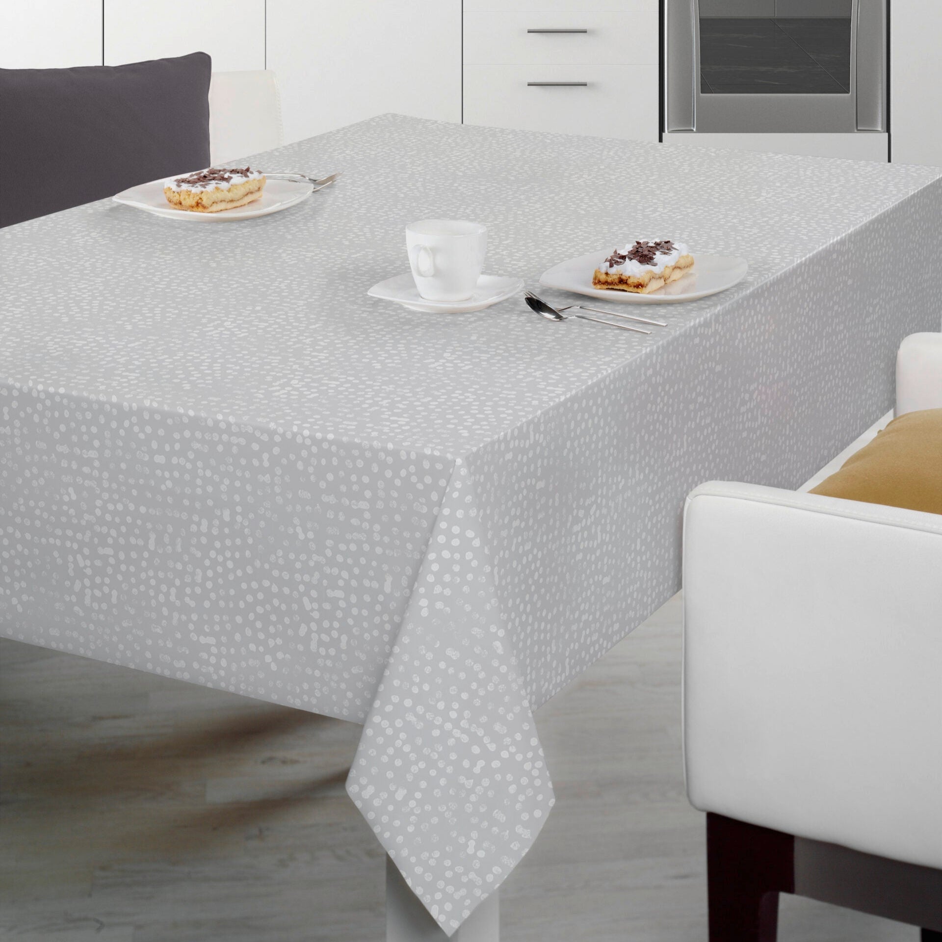 Waterproof Grey Spot Vinyl Oilcloth - Durable Table Cover for Kitchen, Dining, Picnic & Craft Projects