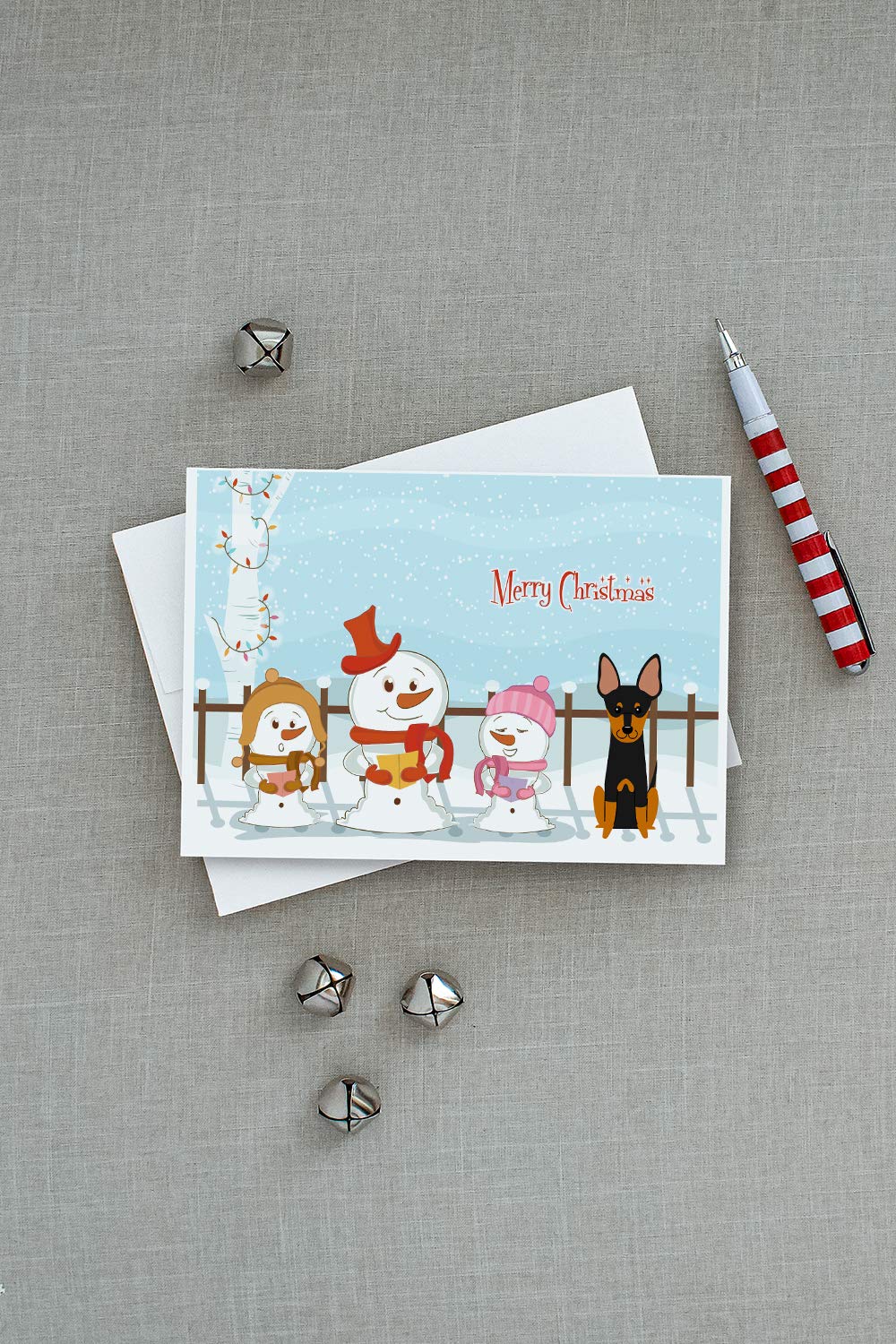 Merry Christmas Carolers English Toy Terrier Greeting Cards - Pack of 8 Blank A7 Note Cards (5x7 inches) with Envelopes - Whimsical Holiday Stationery for Christmas Greetings, Party Invitations & Festive Correspondence