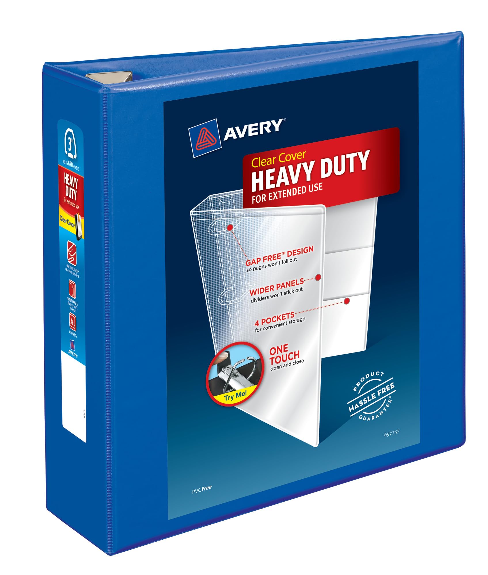 Avery Heavy-Duty 3-Ring Binder with One Touch EZD Rings - 3 Inch Capacity, 3.5 Inch Spine, Pacific Blue (79811) - Perfect for Office Organization, School Supplies, and Document Storage