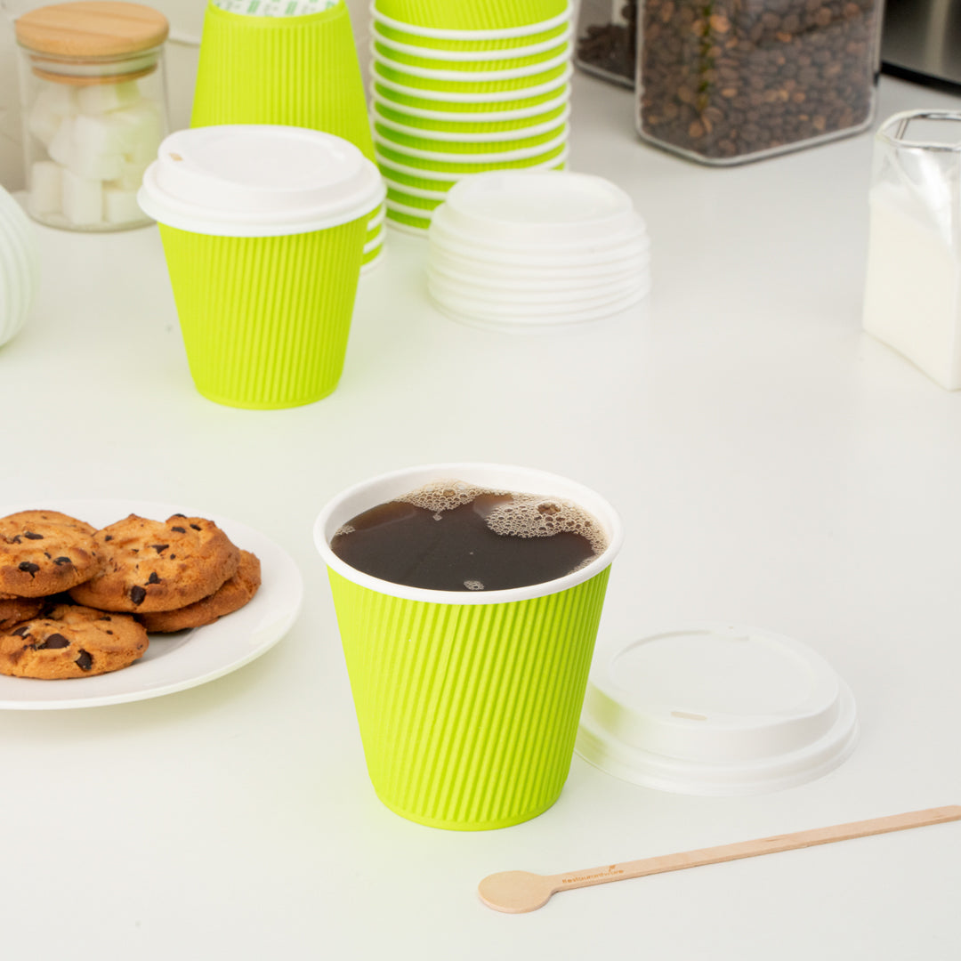 8 oz Eco-Friendly Paper Coffee Cups with Ripple Wall - 3.5