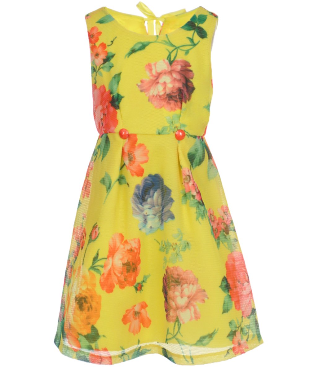 Big Girls Tween Floral Mesh Dress - Cute Allover Flower Print Party & Casual Wear for Teen Girls