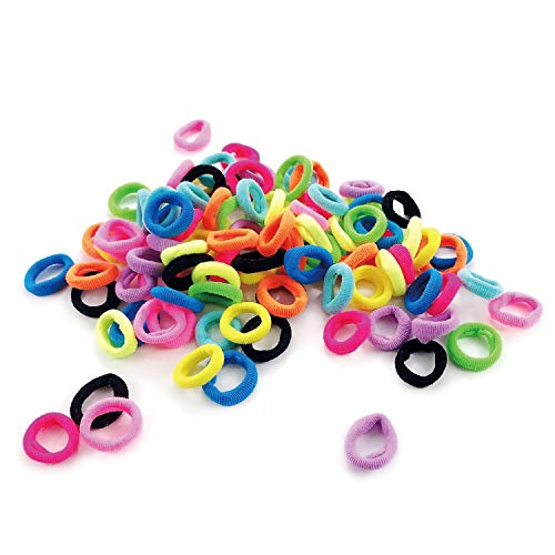 Trendy Club 100 PCS Soft No-Crease Hair Bands for Women, Men & Kids - 10 Color Tiny 7mm Elastic Ponytail Holders - Gentle Durable Hair Ties for Daily Use, School, Sports & Work