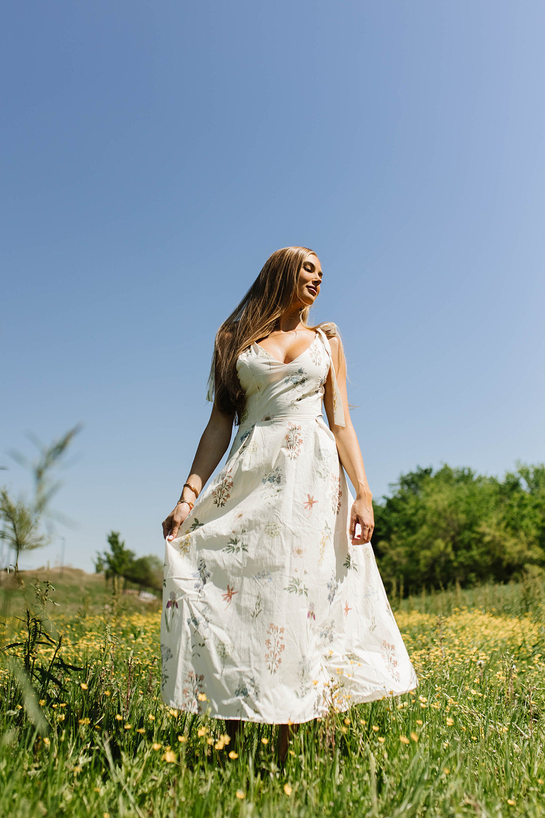 Fawna Floral Midi Dress in Cream - Elegant Floral Print Summer Dress for Women | Perfect for Weddings, Garden Parties & Date Nights