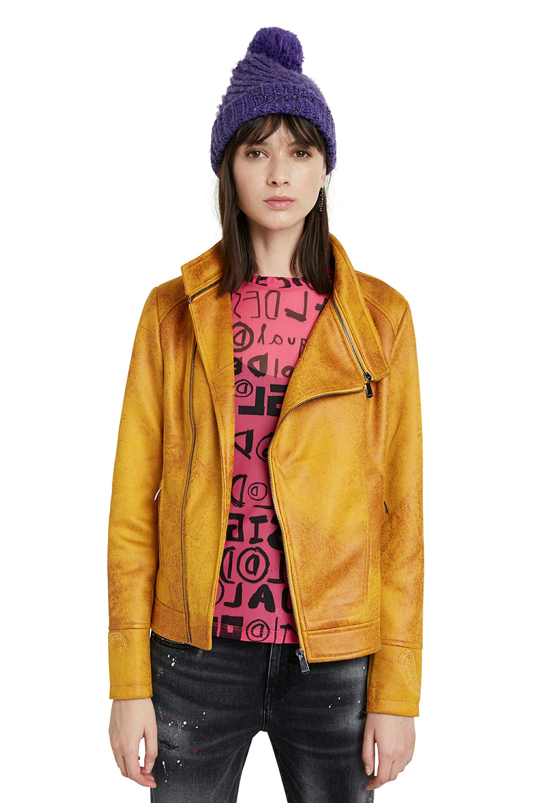 Desigual Women's PU Leather Coat - Stylish Faux Leather Jacket for Women | Water-Resistant & Warm Winter Outerwear for Casual Outings & Nightlife