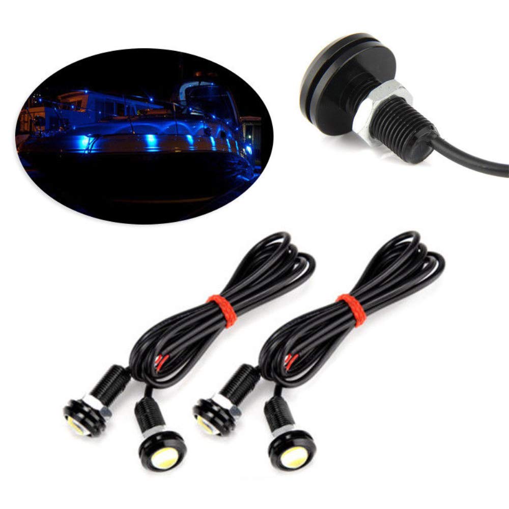 4PCS 12V Blue LED Marine Boat Lights - Waterproof 3W Deck Storage Kayak Bow Trailer Bass Fishing Lamps - Perfect for Night Fishing, Boat Navigation & Waterproof Lighting