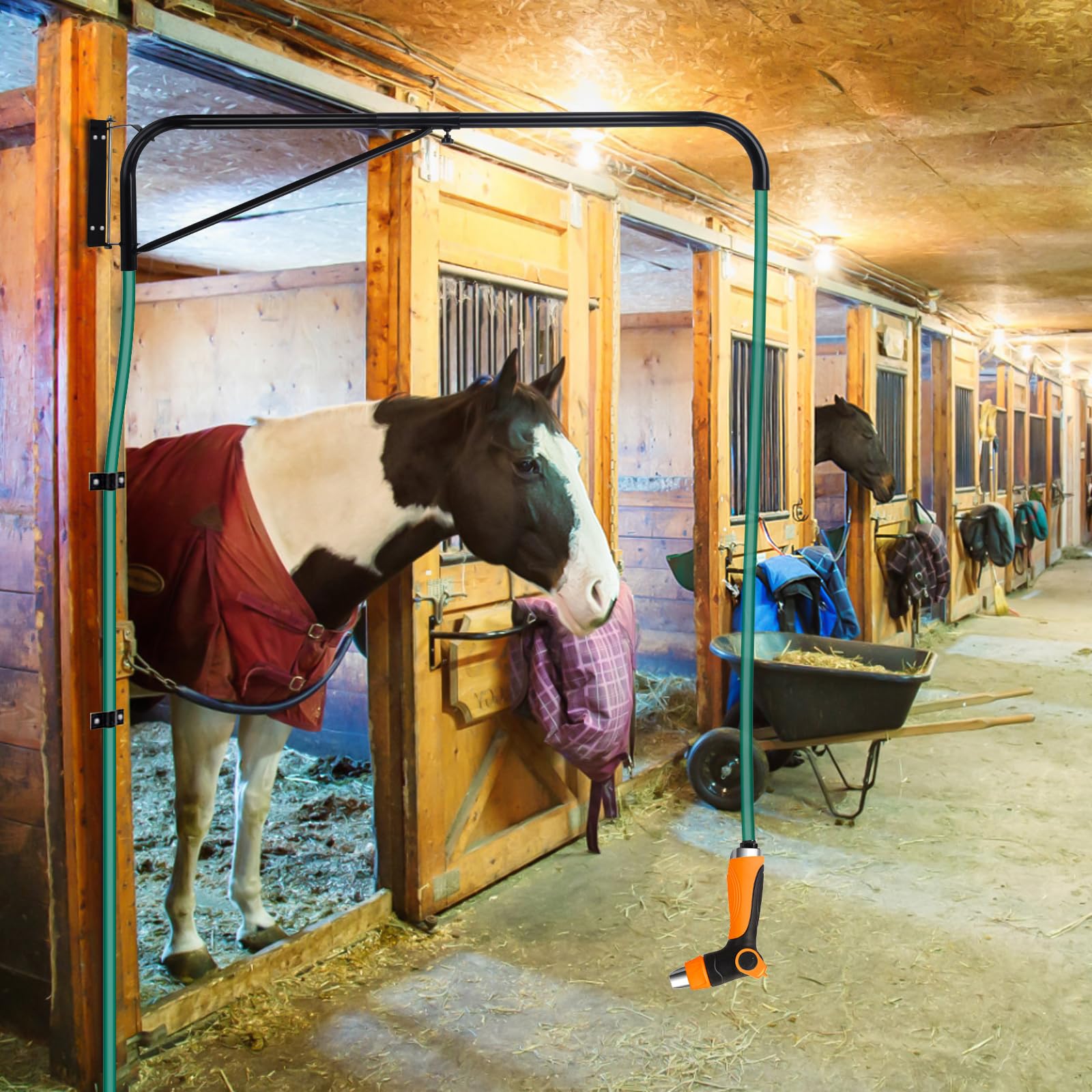 **Horse Wash Stall Hose Boom - 180° Swivel Wall Mount Hose Boom Arm for Horse Washing, Prevents Tangling & Trampling, Fits Standard Garden Hose (Hose Not Included) - Ideal for Stable, Barn & Equine Care**