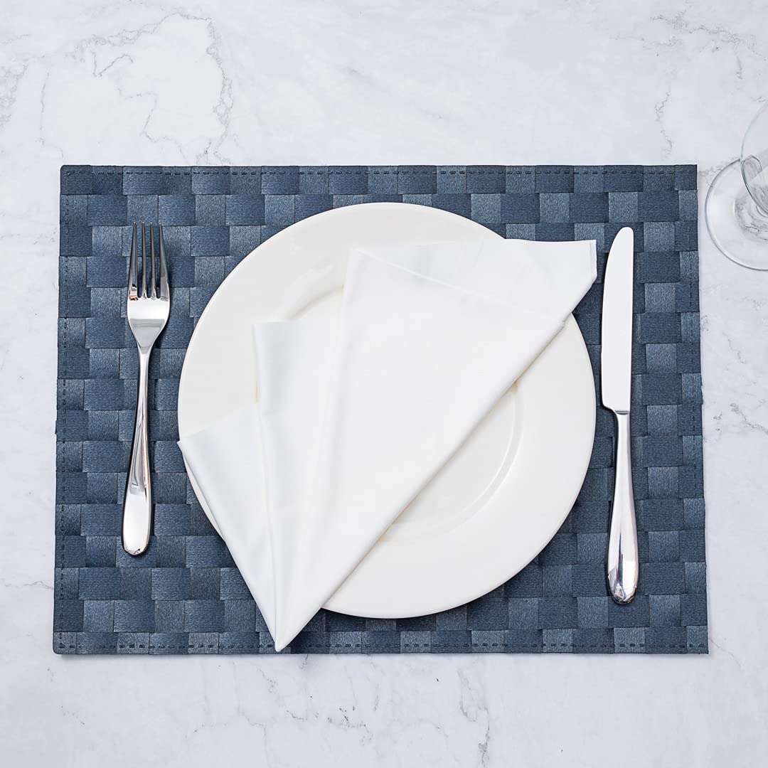 Restaurantware Macroweave 16 x 12 Inch Woven Plastic Placemats Set of 6 - Durable Navy Blue Rectangle Table Mats for Easy Cleaning | Ideal for Home Dining, Restaurants & Outdoor Entertaining