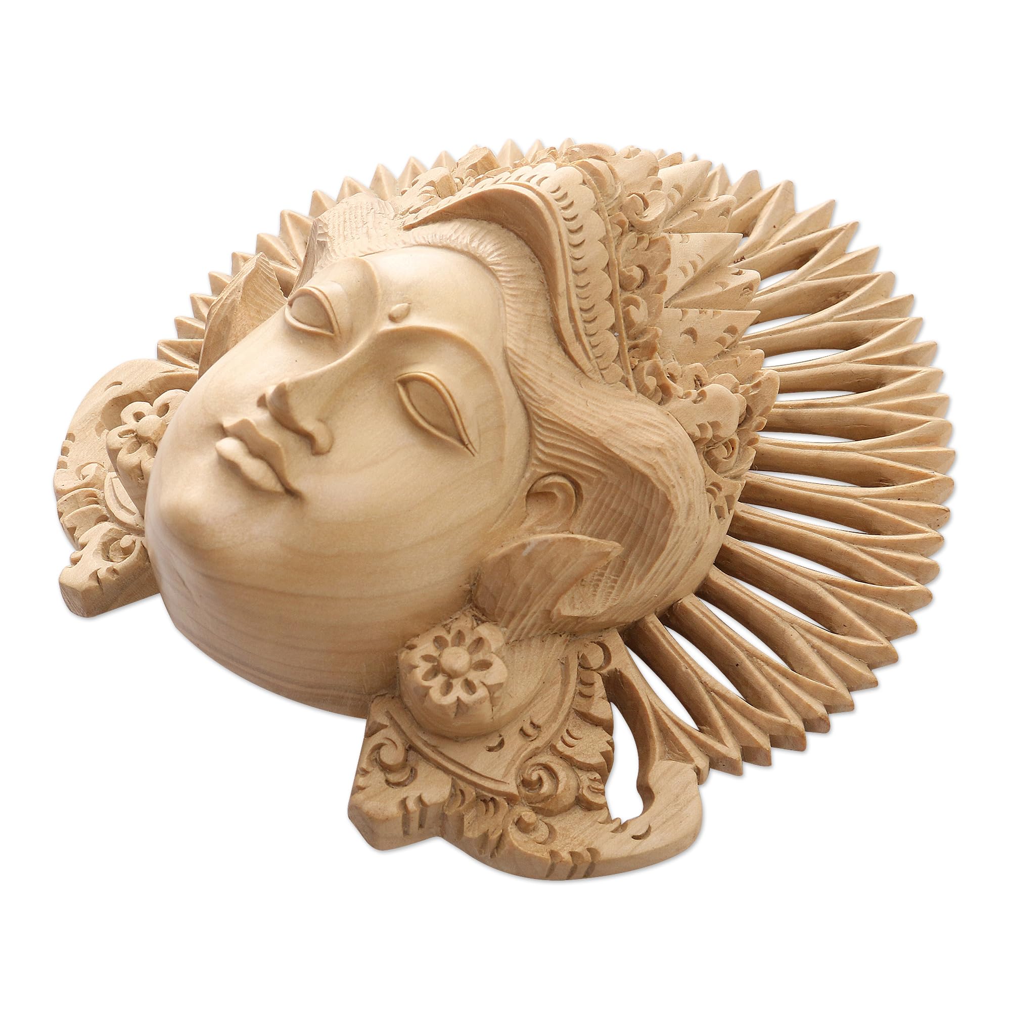 Handcarved Balinese Janger Dancer Wood Mask - Authentic Indonesian Artisan Craft, Brown Cultural Wall Decor (7.75x7x3.5 inches) - Perfect for Home Decor, Theater Performances & Cultural Displays
