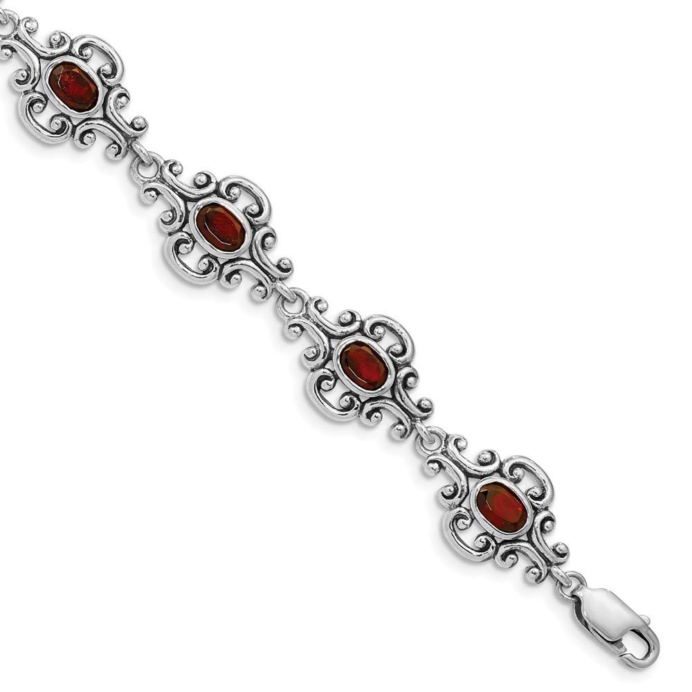 Roy Rose Jewelry Sterling Silver Antiqued Garnet Bracelet 7.25