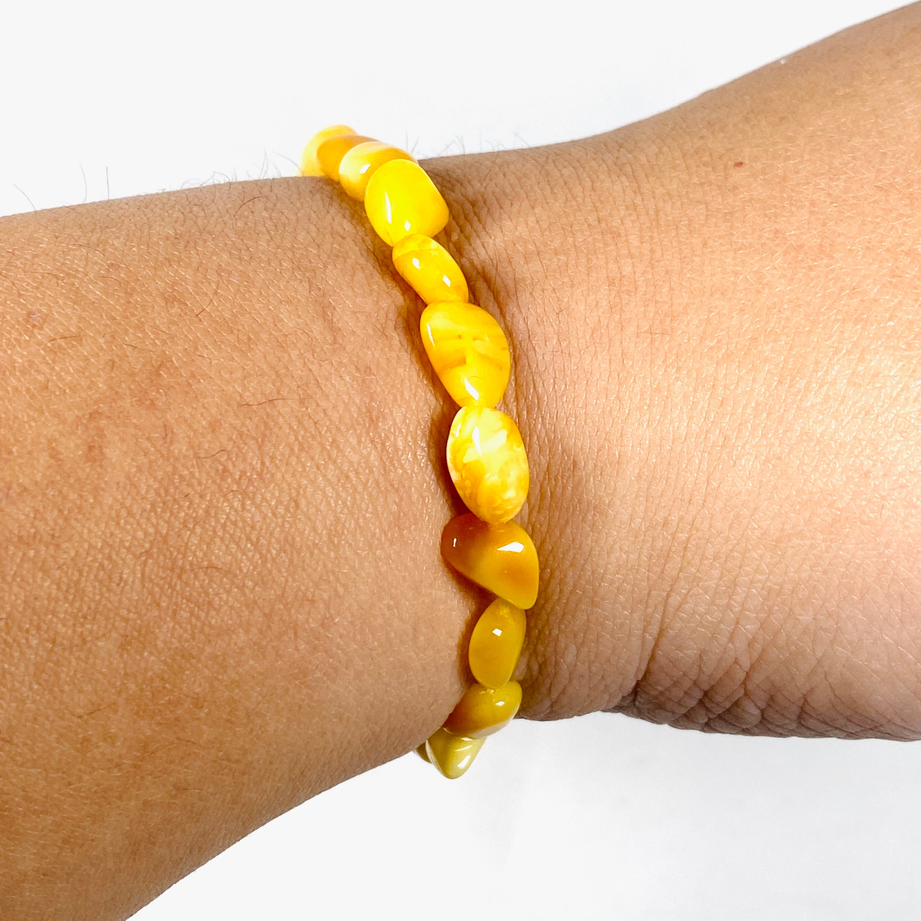 5mm Amber Nugget Beaded Bracelet - Natural Butter Amber Stone Jewelry for Women - Perfect for Boho, Hippie & Casual Outfits