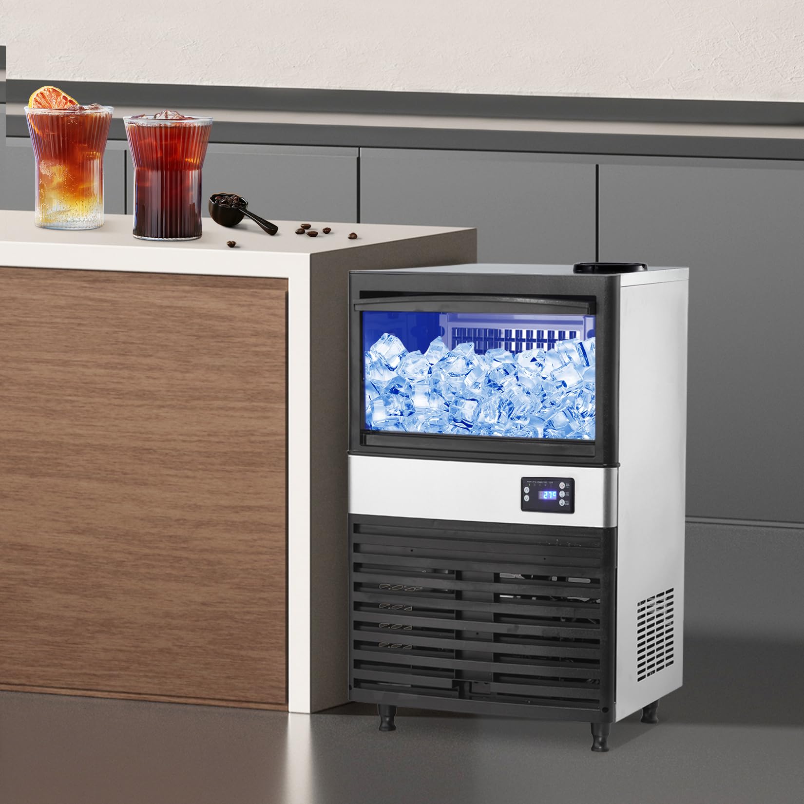 Commercial Ice Maker Machine 120lbs/24H, Stainless Steel Undercounter Ice Machine with 30lbs Storage - Freestanding Ice Maker for Home Bars, Restaurants & Outdoor Use - Dual Water Inlet for Convenient Installation