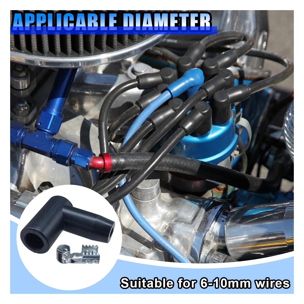 8 PCS High-Performance Car Spark Plug Boot Terminal Kit - 90 Degree HEI Distributor & Coil Boots with Heat-Resistant Silicone - Compatible with 6mm-10mm Spark Plug Wires - Perfect for Engine Maintenance & Performance Upgrades