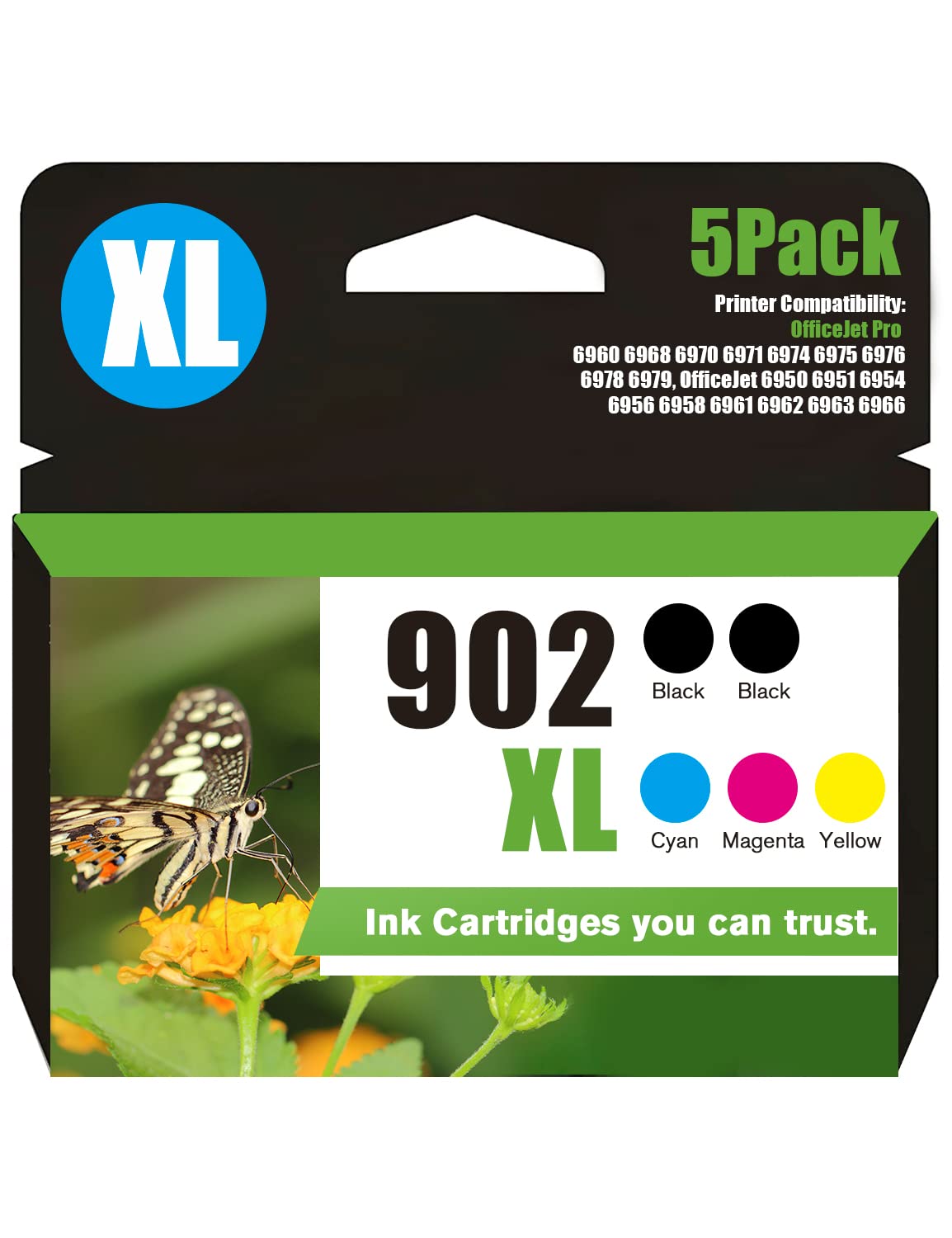 HP 902XL Ink Cartridges (5-Pack) - High-Quality Compatible Replacement for HP 902/902XL - Works with OfficeJet Pro 6968, 6978, 6962, 6958, 6954, 6960 Printers - Perfect for Home Office, School Projects & Small Business Printing Needs