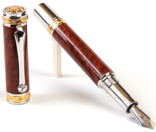 Lanier Majestic Fountain Pen with 22kt Gold Nib & Beeswing Narra Wood - Luxury Writing Instrument for Professionals, Calligraphy & Gift Giving