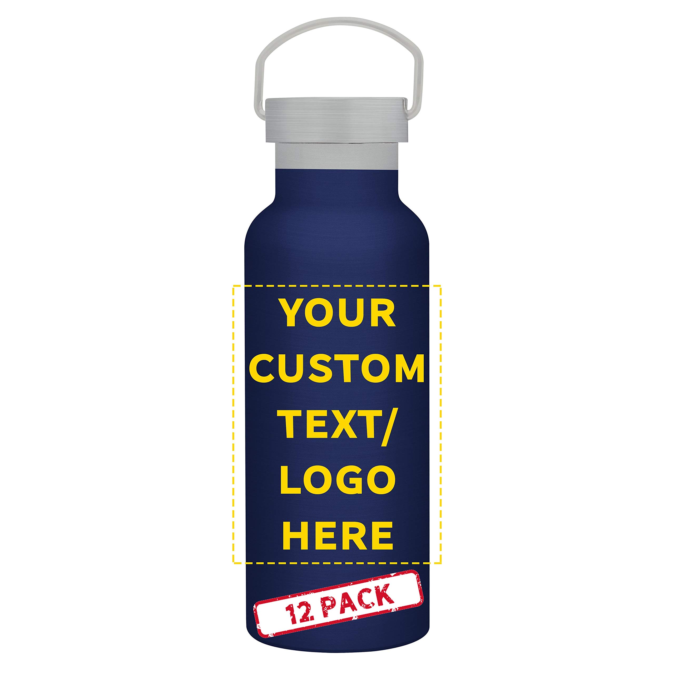 12 Pack 17 oz Stainless Steel Water Bottles with Double Wall Insulation - Customizable Text & Logo - Wire Handle, Leak Proof - Perfect for Camping, Hiking, Gym & Outdoor Activities (Blue)