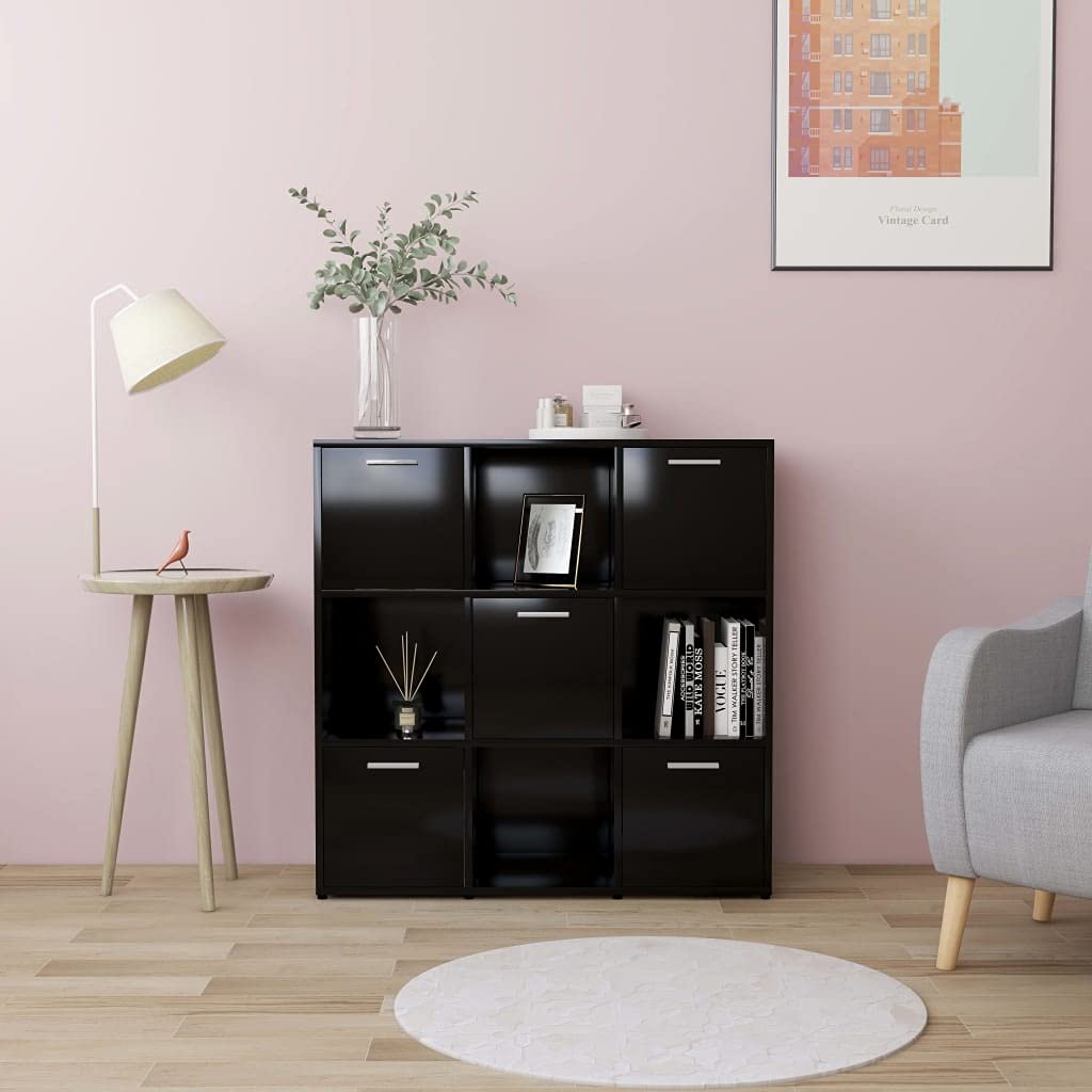 Queen.Y 9-Cube Storage Bookcase with 5 Doors - Modern Bookshelf for Home Office, Open Shelf Display Unit for Books, Plants & Decor - Black Storage Organizer for Living Room, Bedroom & Study