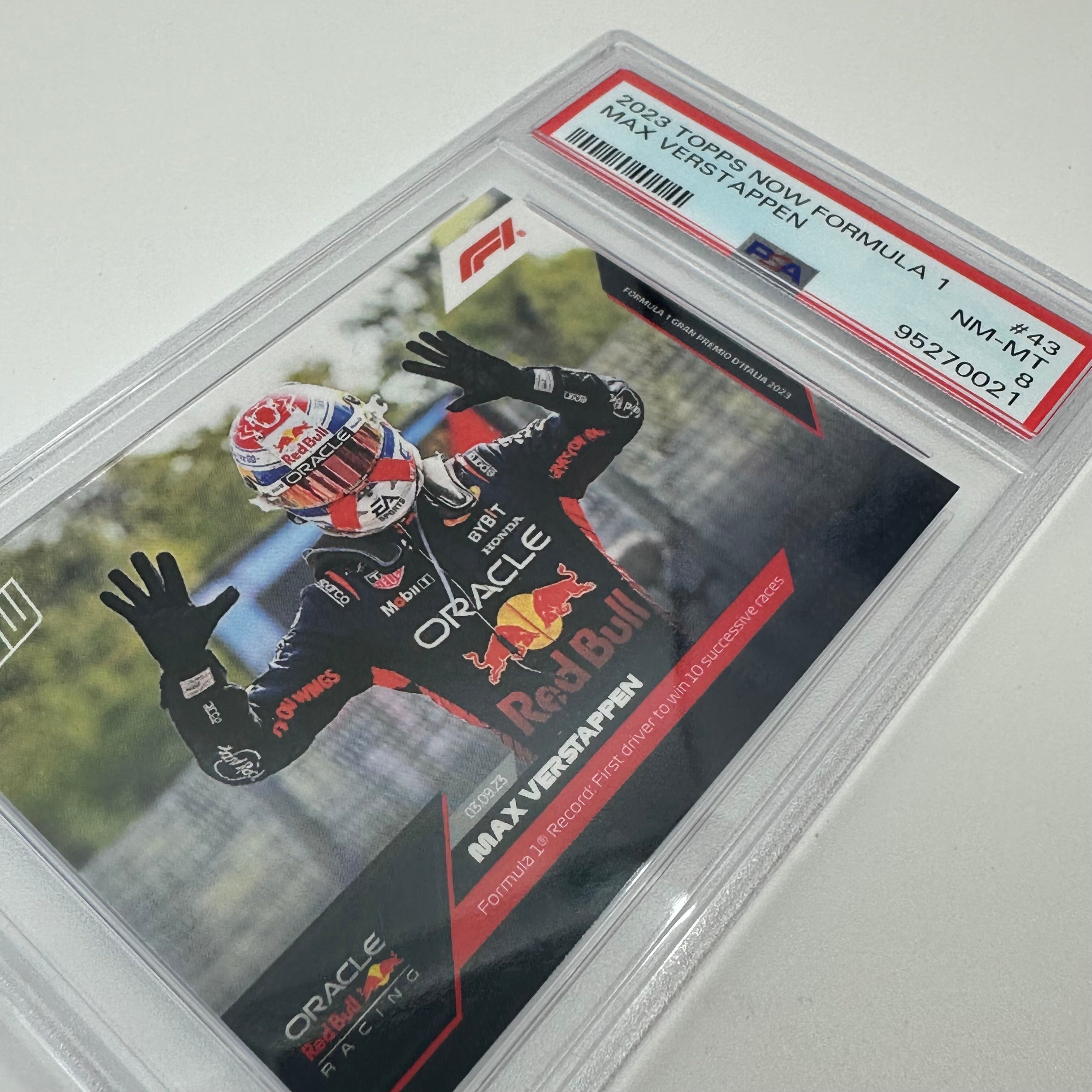 PSA 8 Graded Max Verstappen 2023 Topps Now #43 Formula 1 Trading Card - 10 Wins Championship Season Collector's Item for Sports Memorabilia Display