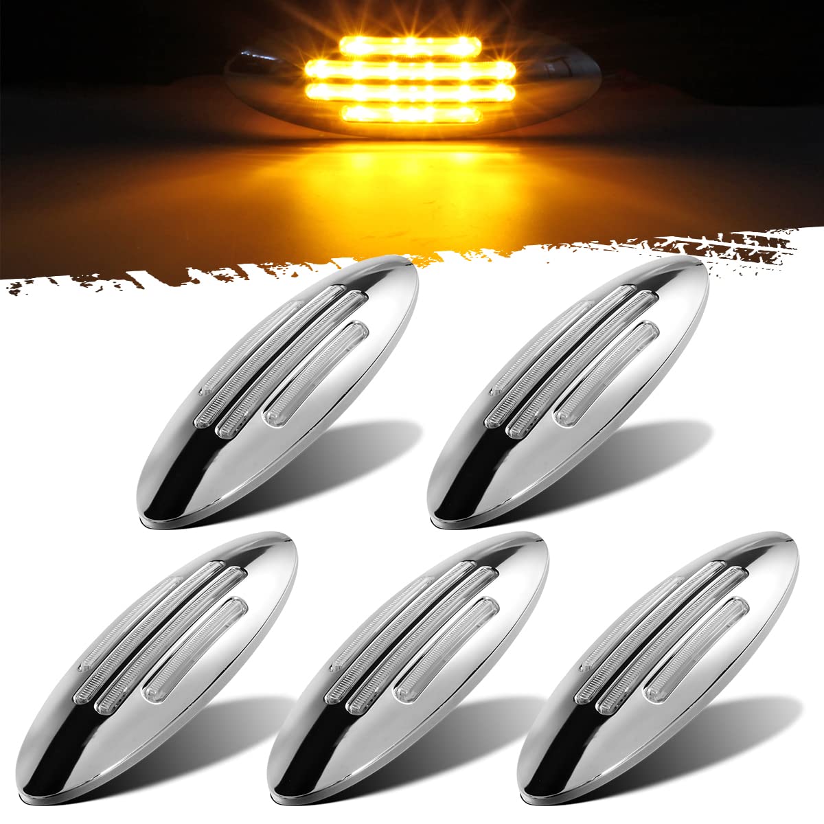 Partsam 5Pcs Amber Oval Semi Truck LED Marker Lights - 24 LED Clearance Lights for Freightliner, Peterbilt & Kenworth Trucks - Durable Replacement for Enhanced Road Safety & Night Visibility