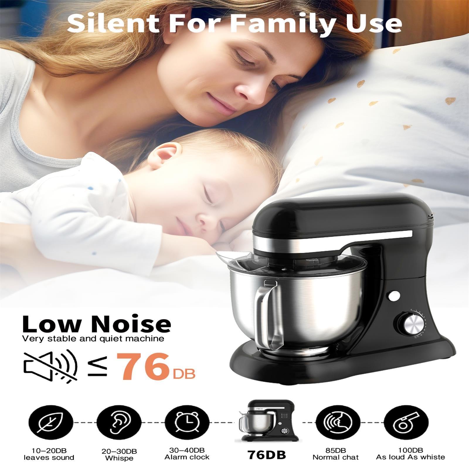 3-IN-1 Electric Stand Mixer, 5.3QT Bowl 12-Speed Kitchen Mixer with Dough Hook, Beater & Whisk - Powerful Baking Mixer for Bread, Cake, Cookies & Dough - Perfect for Home Bakers & Cooking Enthusiasts (YM609 Black) - Ideal for Baking, Meal Prep & Family Gatherings