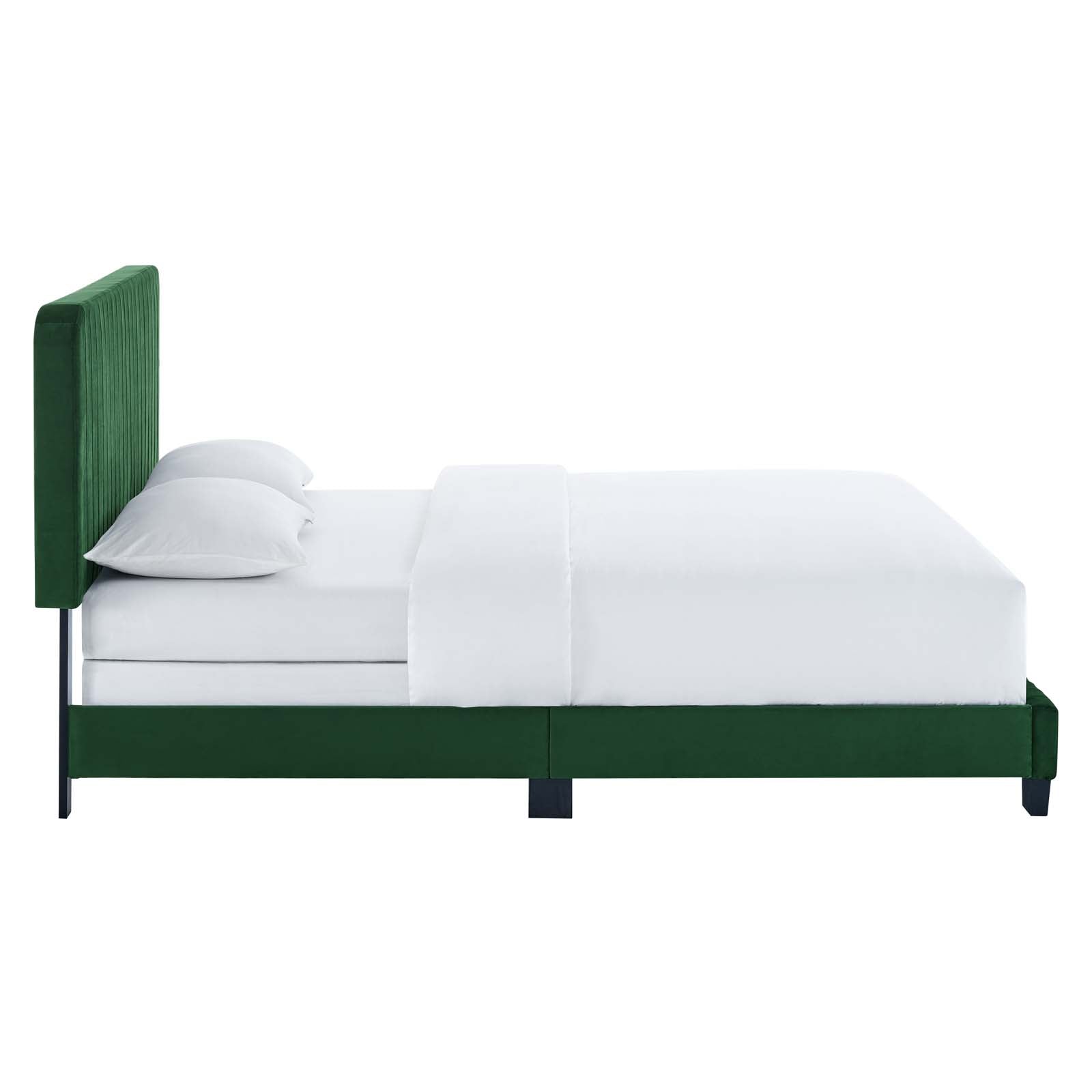 Luxury Celine Channel Tufted Performance Velvet Bed - Queen Size Upholstered Platform Bed Frame with Button Tufting for Bedroom & Guest Room Elegance