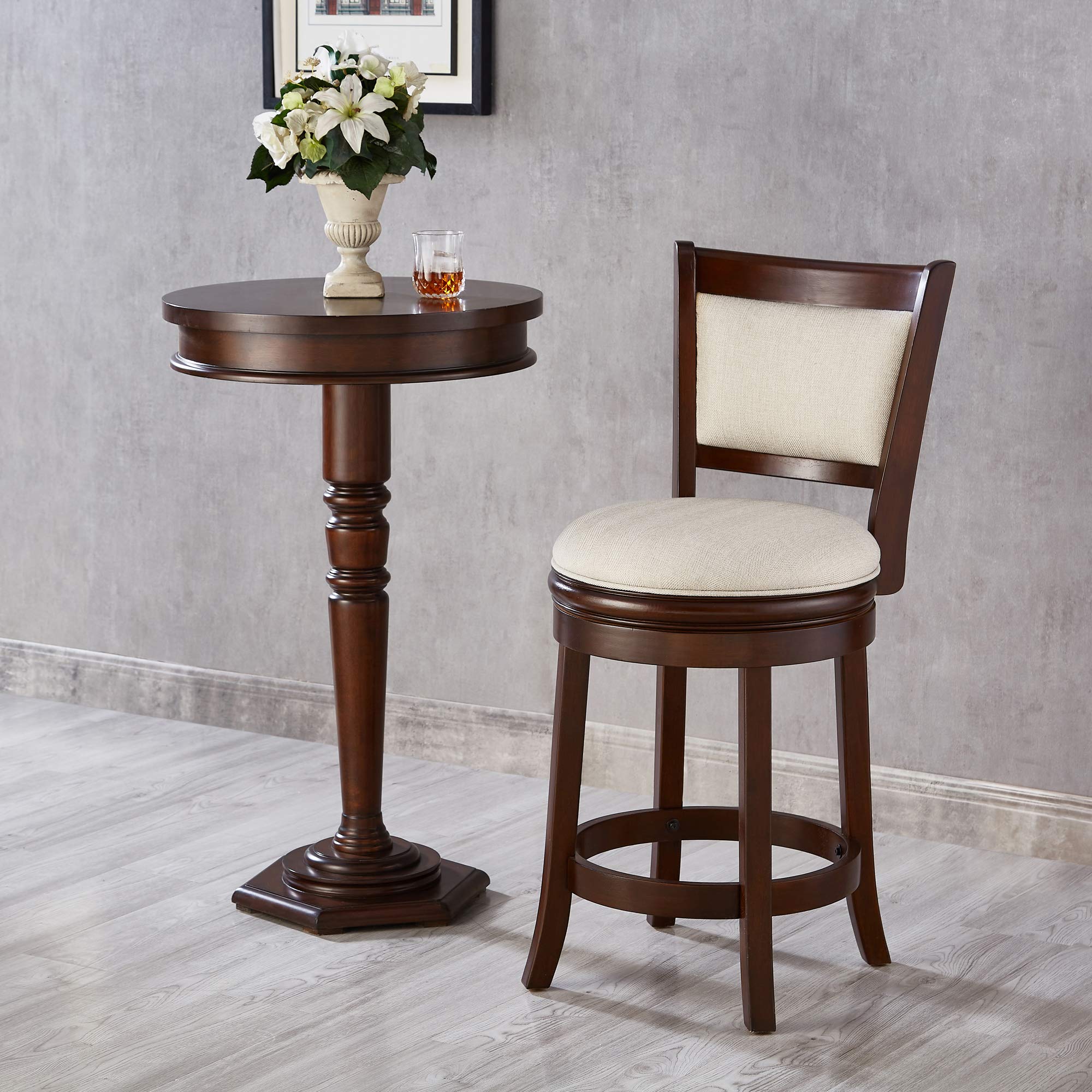24 Inch Ball & Cast Swivel Bar Stool - Taupe & Cappuccino - Adjustable Height Modern Kitchen Counter Stool for Dining Room, Bar, or Breakfast Nook