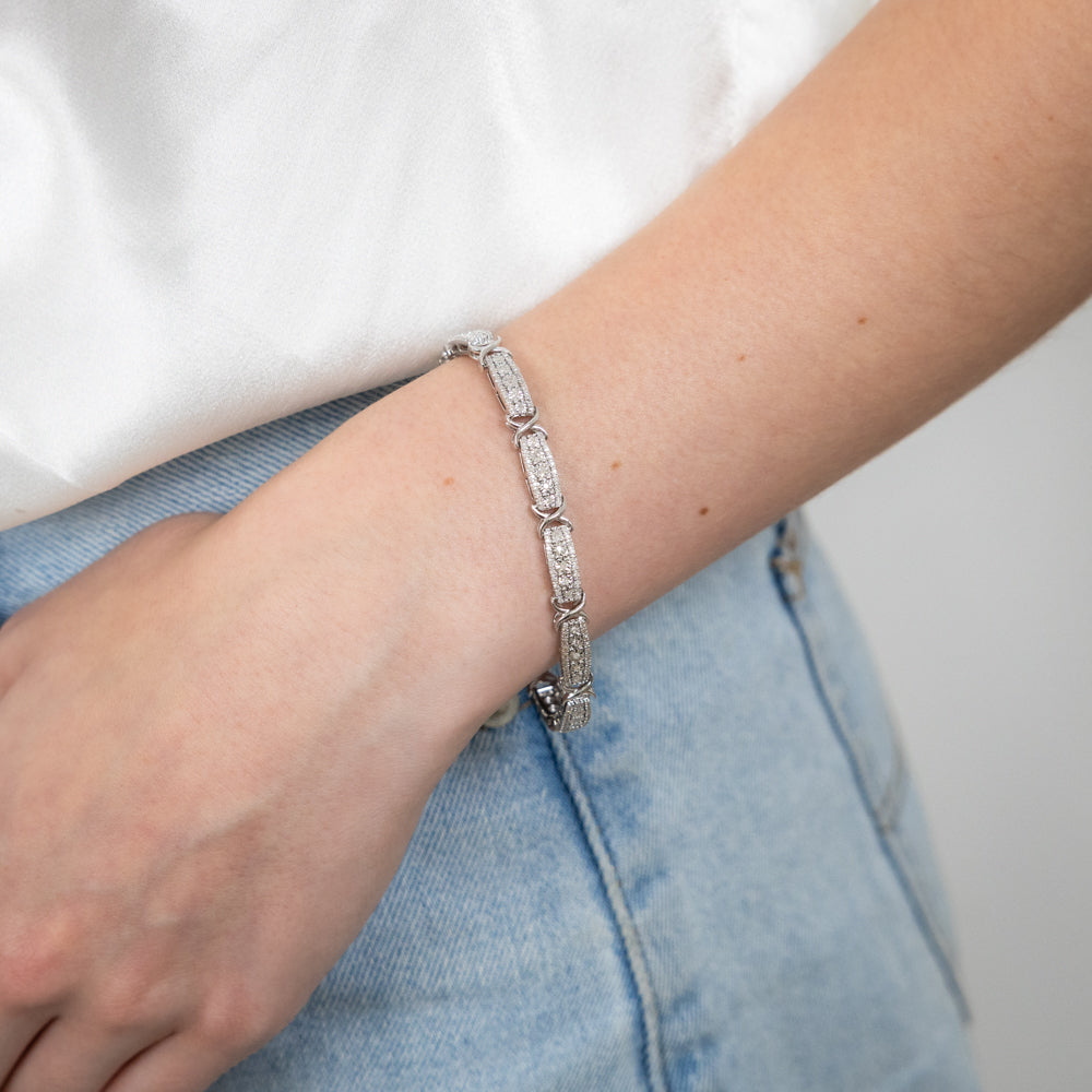 0.95 Carat Diamond Sterling Silver Bracelet for Women - Elegant Fancy Jewelry Gift for Anniversary, Wedding & Special Occasions