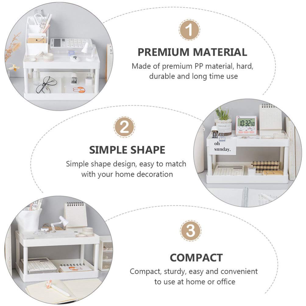 Cabilock 1pc White PP Desktop Storage Rack with Stacking Drawers - Organizer Shelf for Kitchen Jars, Office Supplies, Makeup & Books | Space-Saving Solution for Home & Office Organization