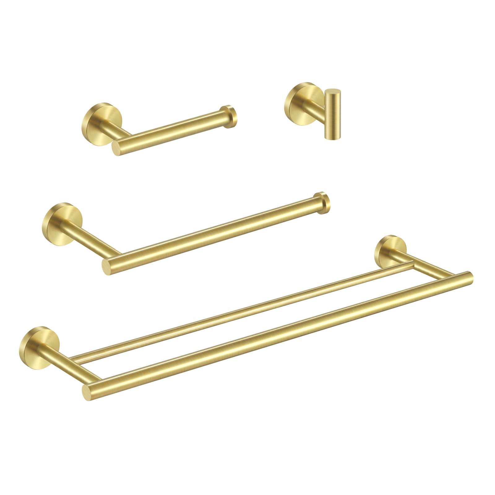 KES Brushed Brass 4-Piece Bathroom Hardware Set - 24 Inch Double Towel Bar, Toilet Paper Holder, Hand Towel Holder & Robe Hook - Stainless Steel (LA20BZ-43) - Perfect for Modern Bathrooms & Spa-Style Decor