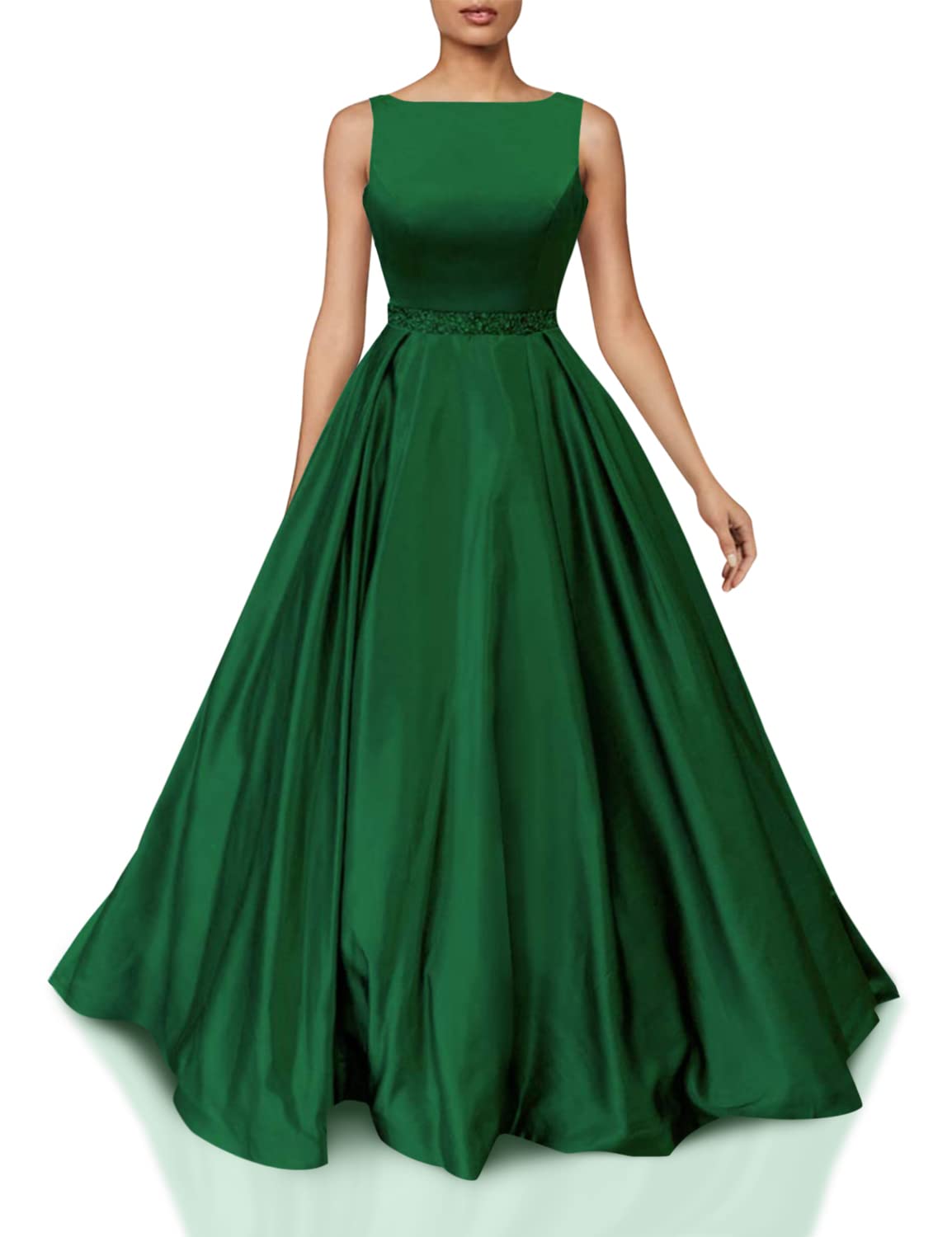 Elegant Satin Long A-Line Prom Dresses with Beaded Details & Pockets | Women's Formal Evening Gown for Homecoming, Wedding Guest & Black Tie Events
